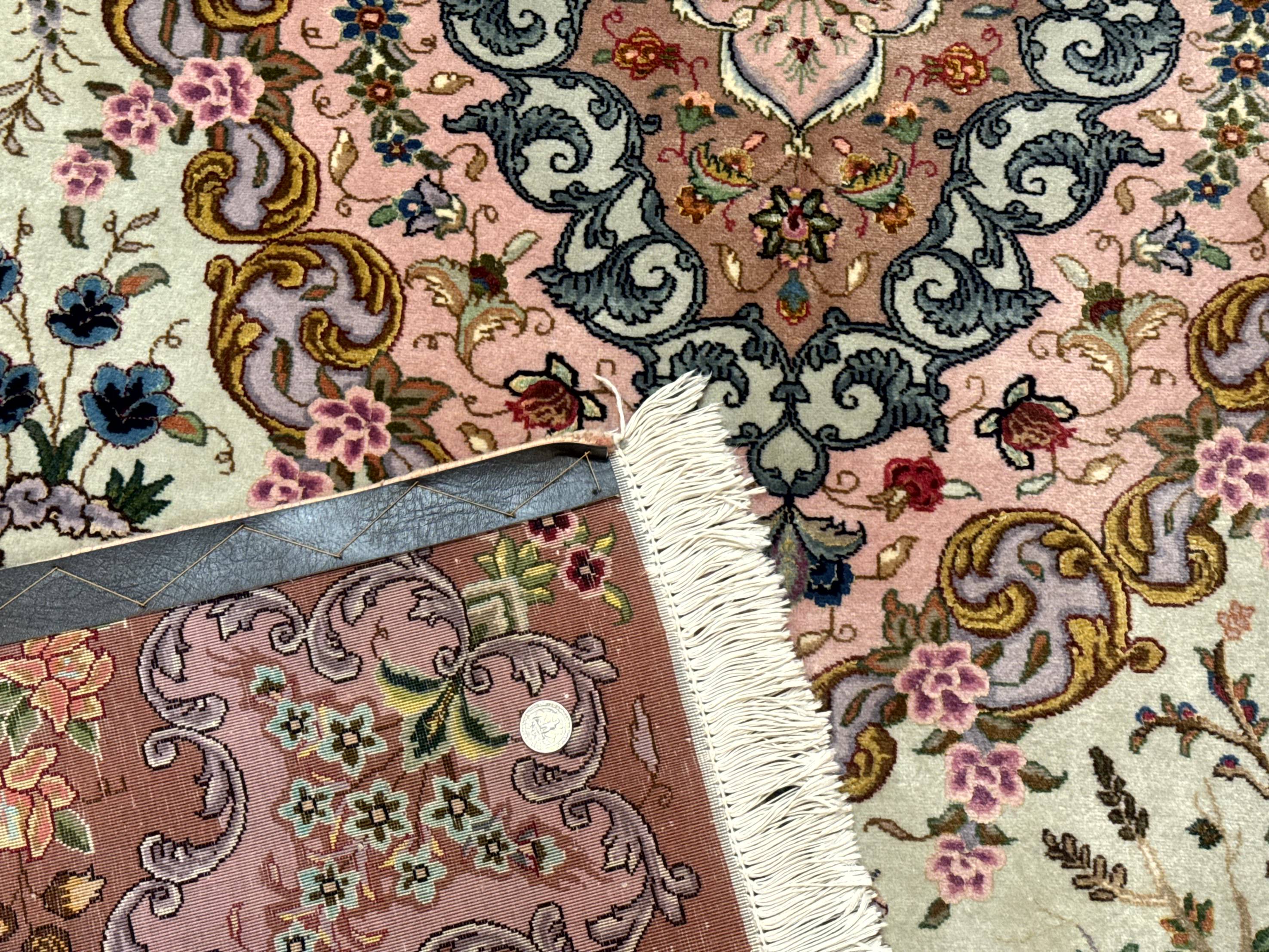 Wonderful Persian Tabriz Rug 7x10, Very Fine 330 KPSI, Light Green Light Blue Pink, Kork Wool Silk Foundation, Bird Pictorials - Jewel Rugs