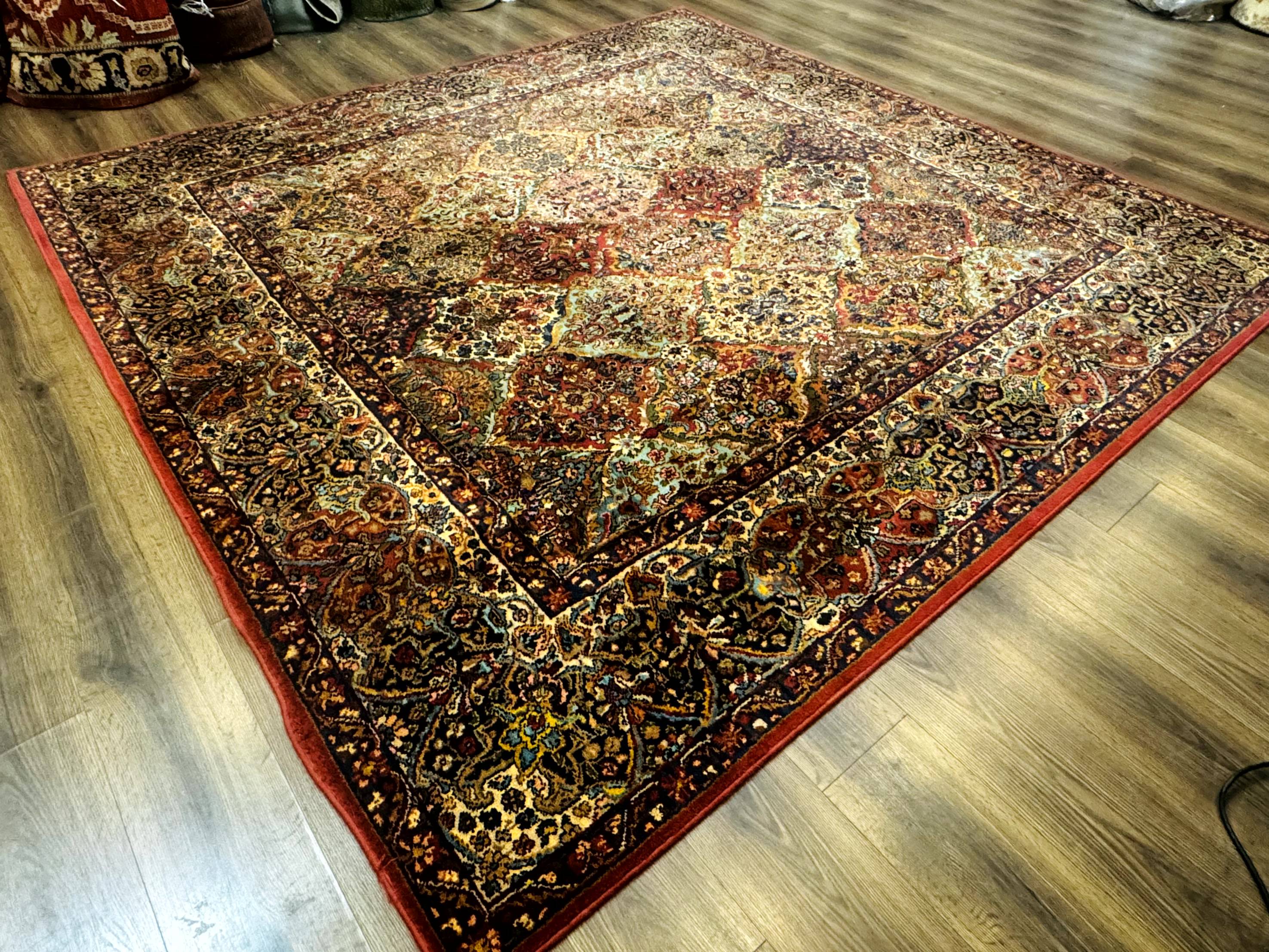 Square Karastan Multicolor Panel Kirman Rug #717, Rare Size 8.8 x 8.8, Original 700 Series, Wool - Jewel Rugs