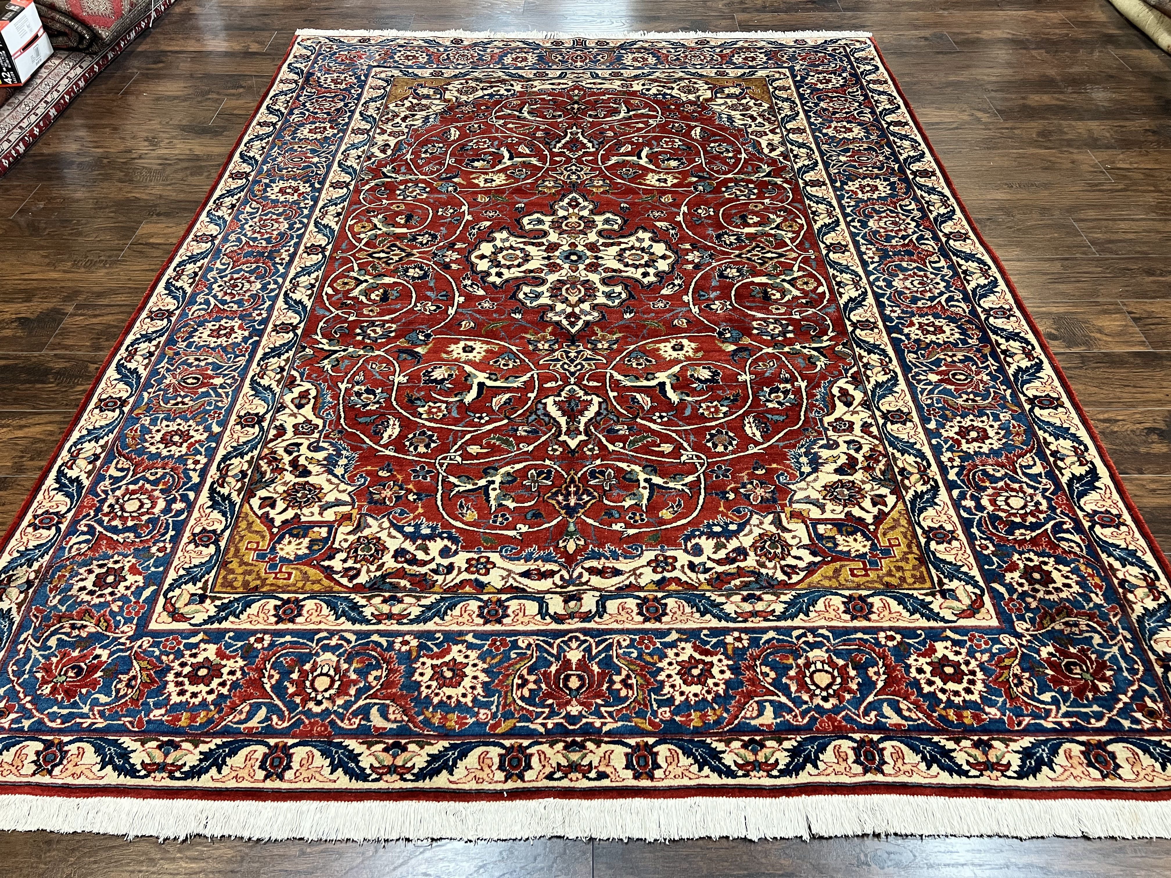 Red Persian Isfahan Rug 7x10 - Antique, Floral Medallion - Jewel Rugs