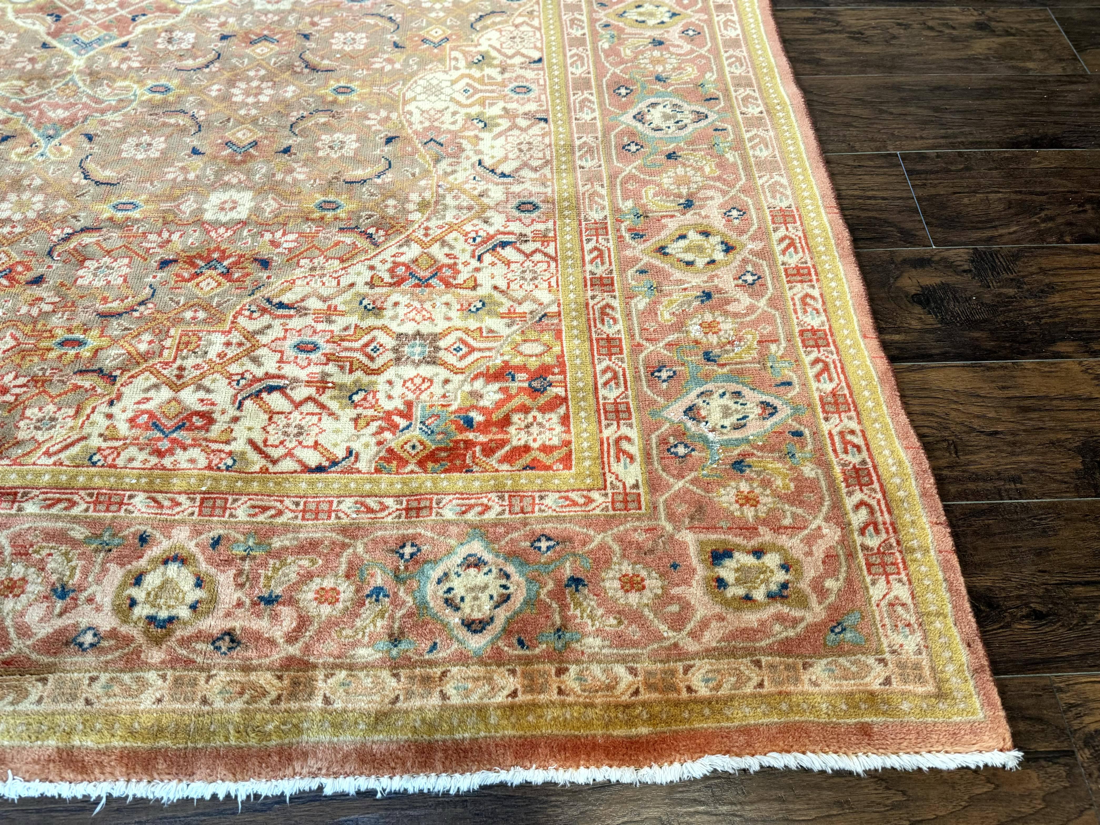 Antique Persian Tabriz Khoy Rug 8x10, Handmade Wool Carpet, Light Green Beige, Vintage Rug for Modern Home - Jewel Rugs