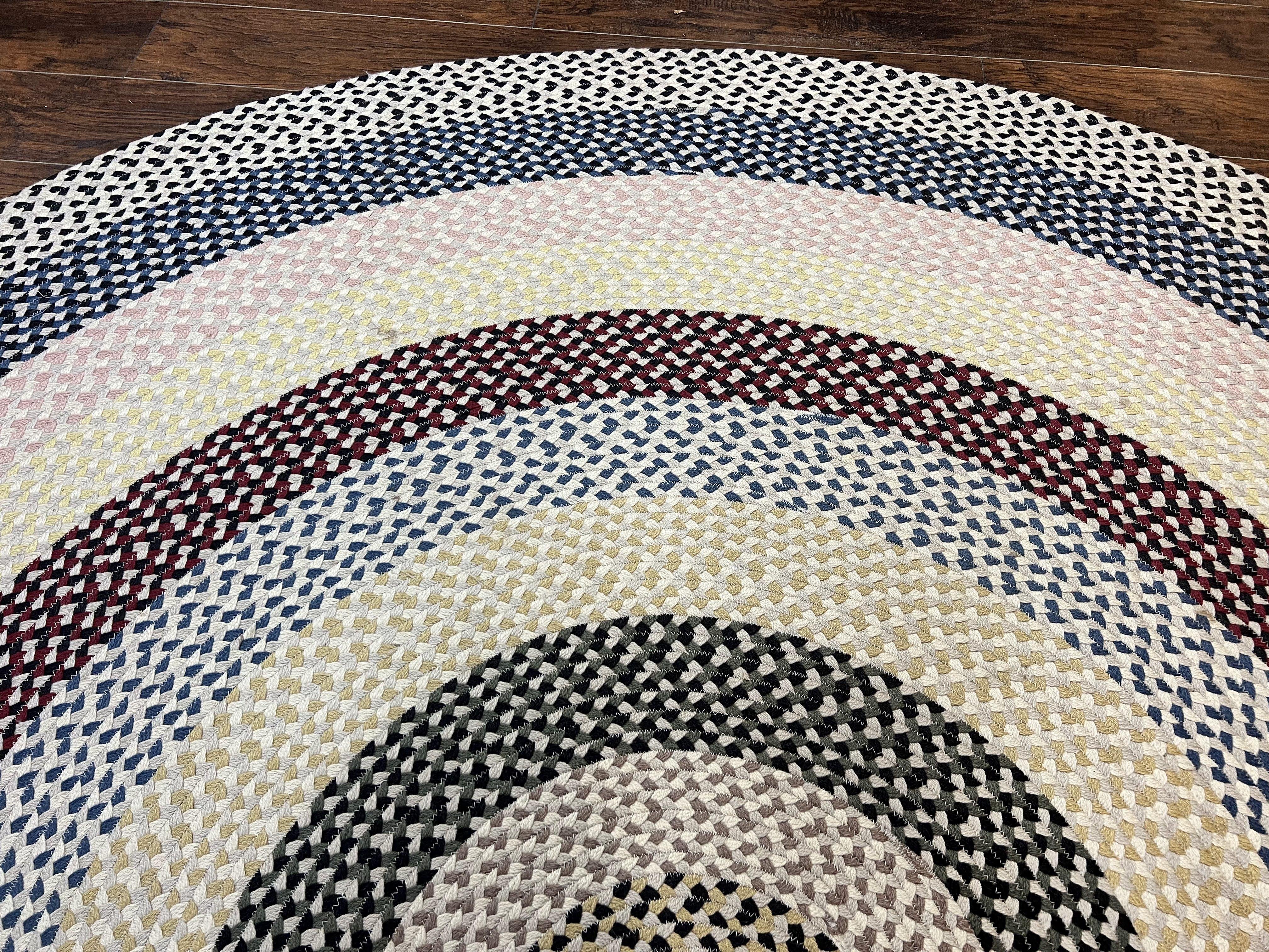 Round American Braided Rug 9x9 ft, Large Round Vintage Braided Rug, Multicolor - Jewel Rugs