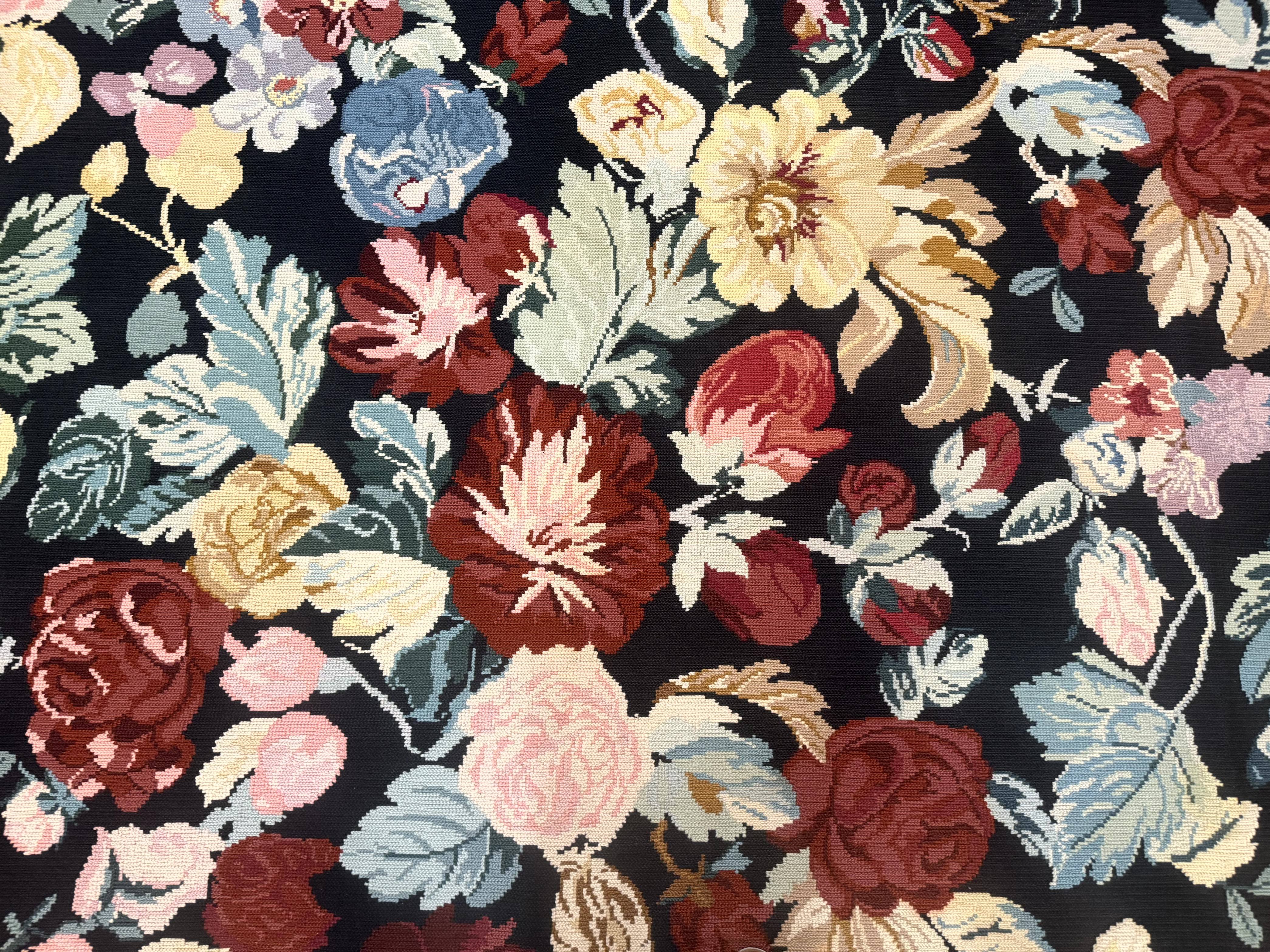 Palace Size Needlepoint Rug 12x18, Vintage Spanish Portuguese Carpet, Floral Design - Jewel Rugs