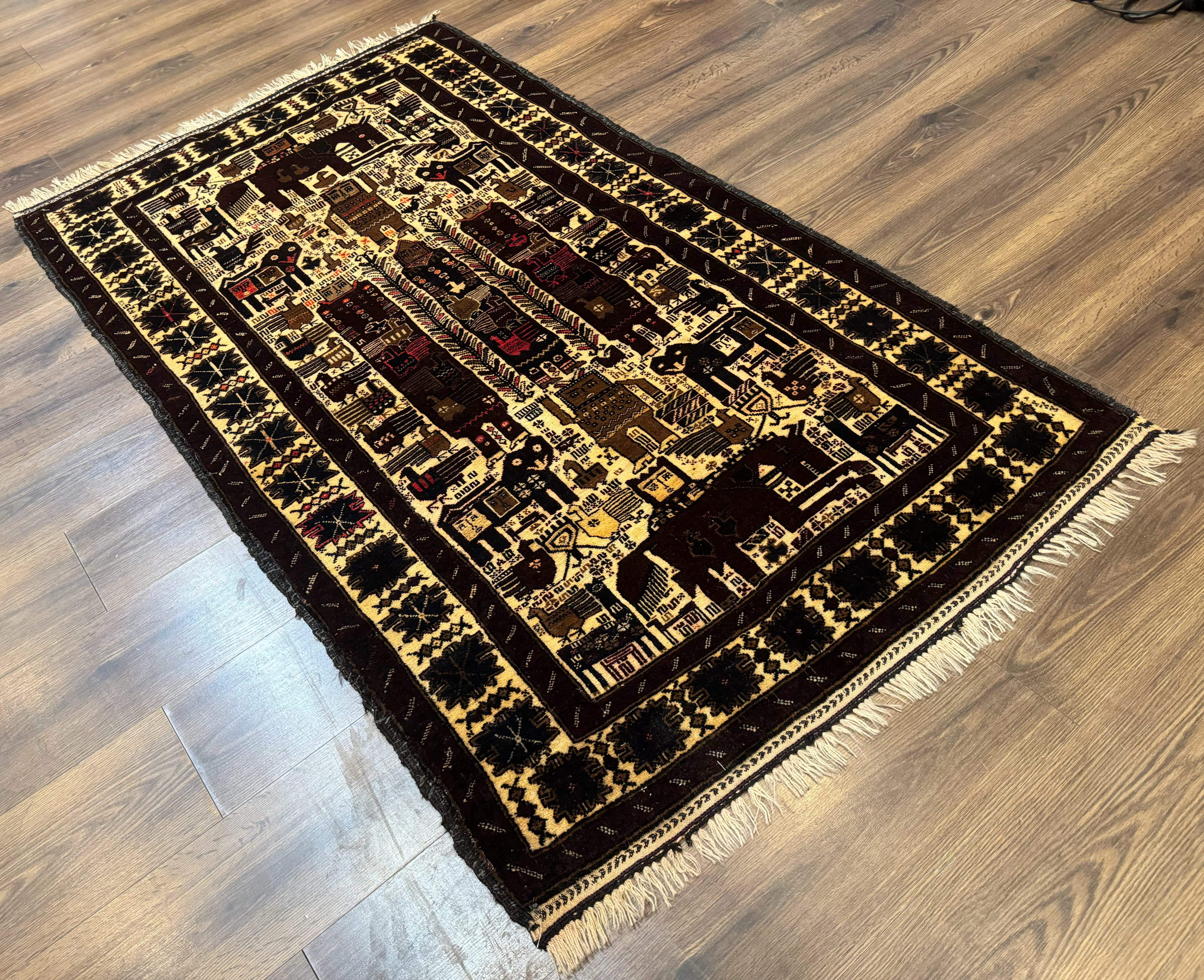 Persian Baluch Tribal Rug 4x6, Human and Bird Pictorials, Vintage, Wool, Collectible - Jewel Rugs