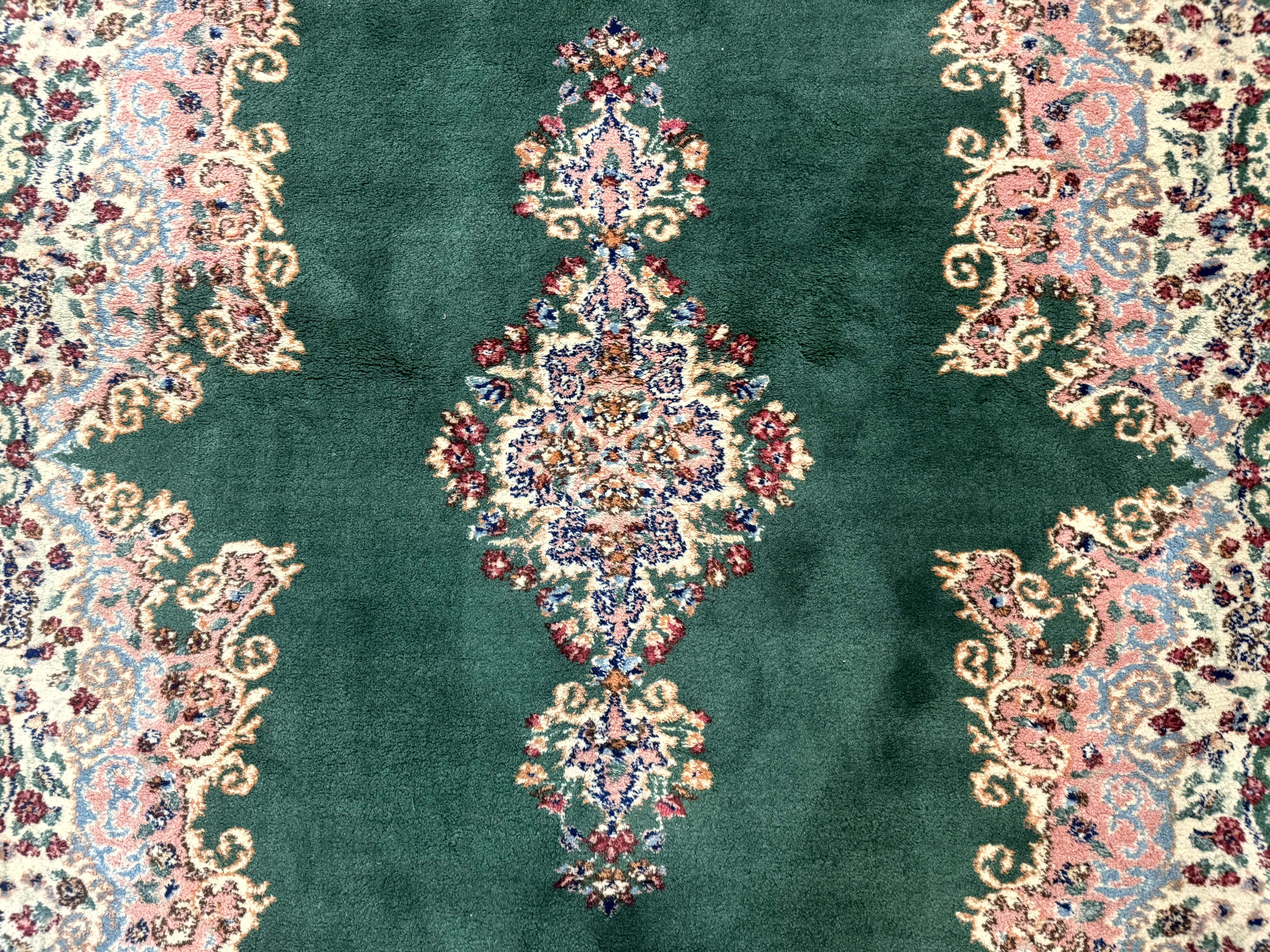 Persian Kerman Rug 4x6, Green Ivory Pink, Wool Vintage, Semi Open Field - Jewel Rugs