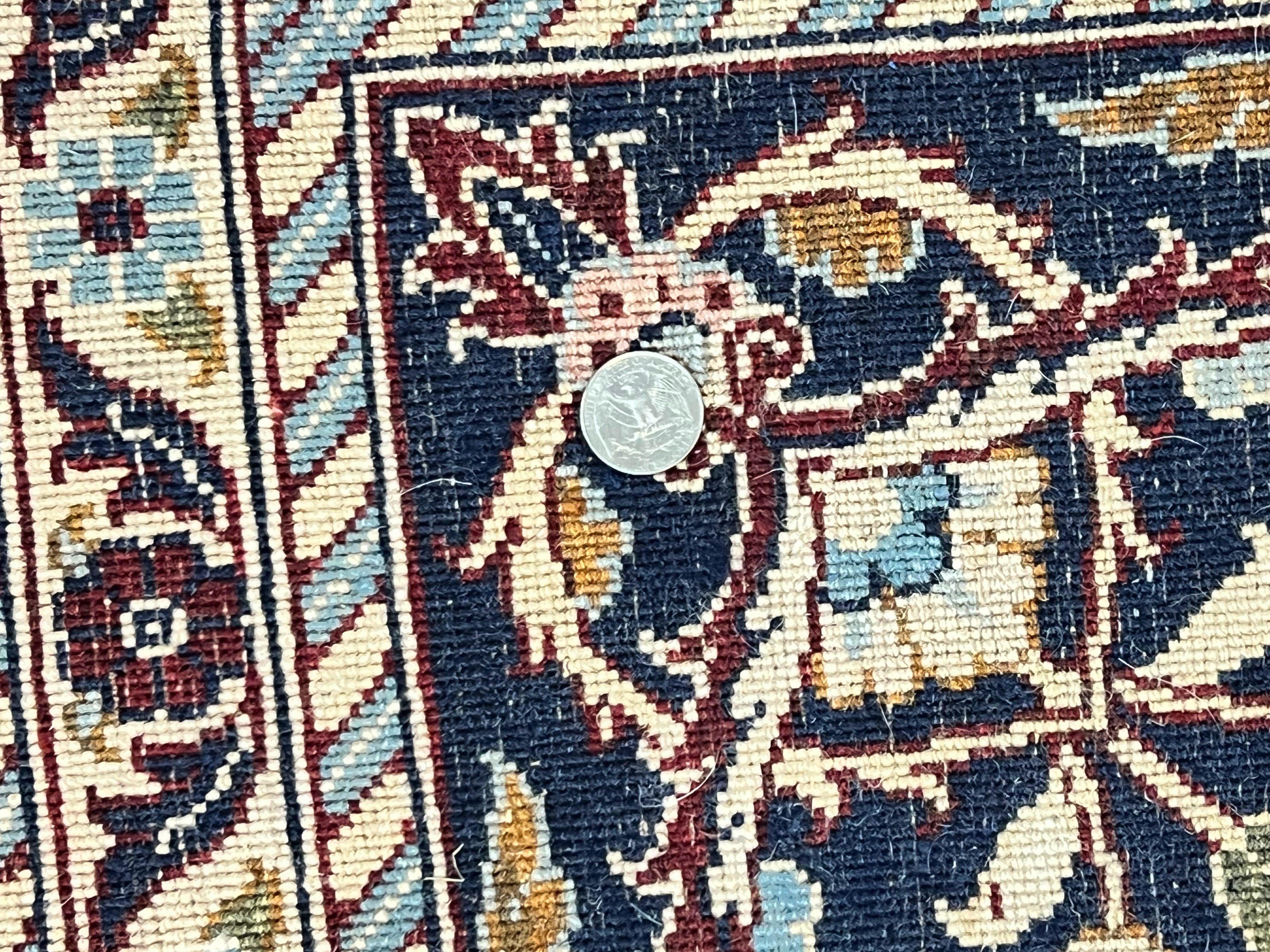 Indo Persian Sarouk Rug 9x12, Floral Allover, Dark Red & Navy Blue, Handmade Vintage Wool Carpet - Jewel Rugs