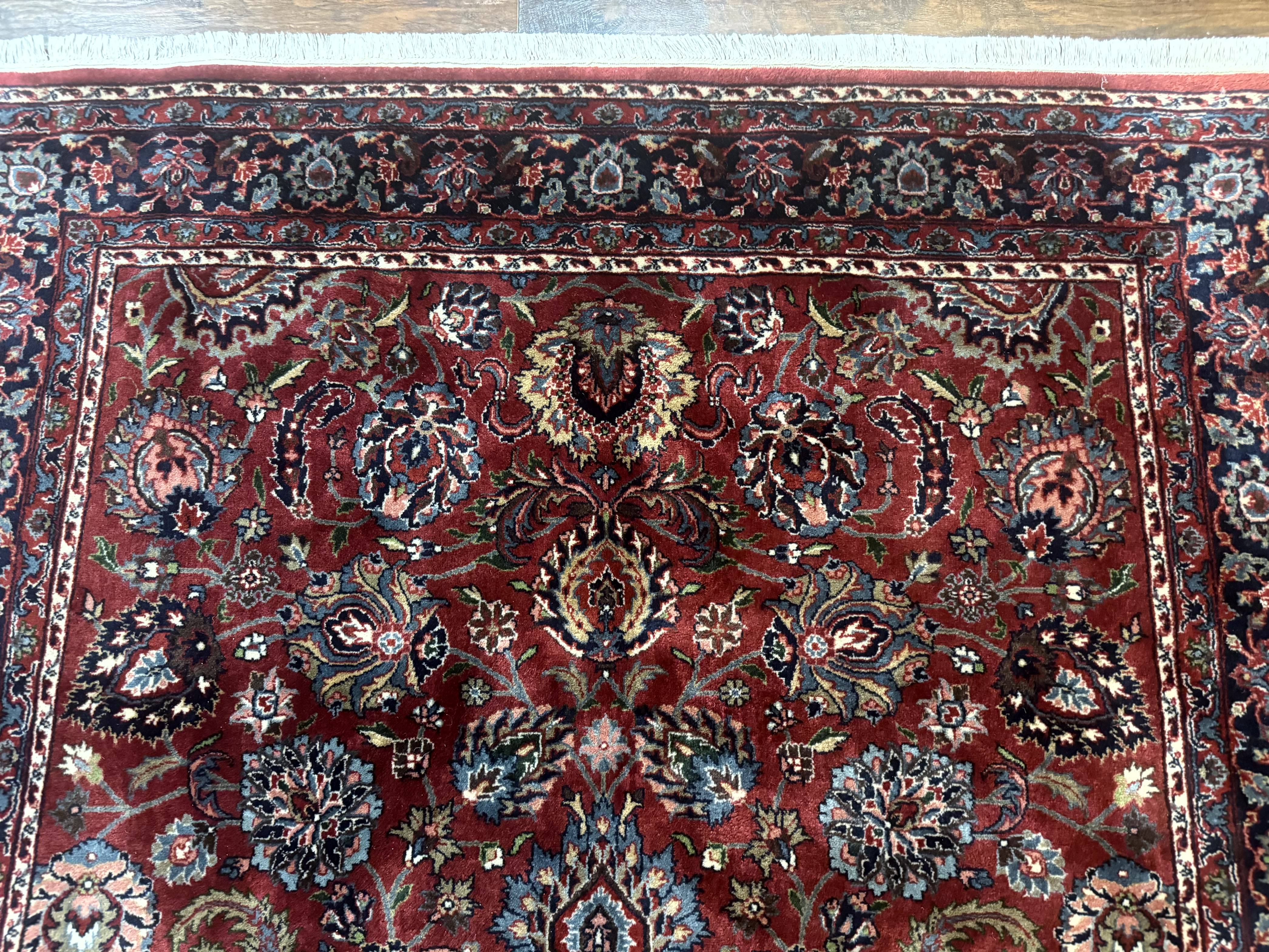 Indo Persian Rug 5x7, Vintage Traditional Floral Carpet, Burgundy and Navy Blue - Jewel Rugs