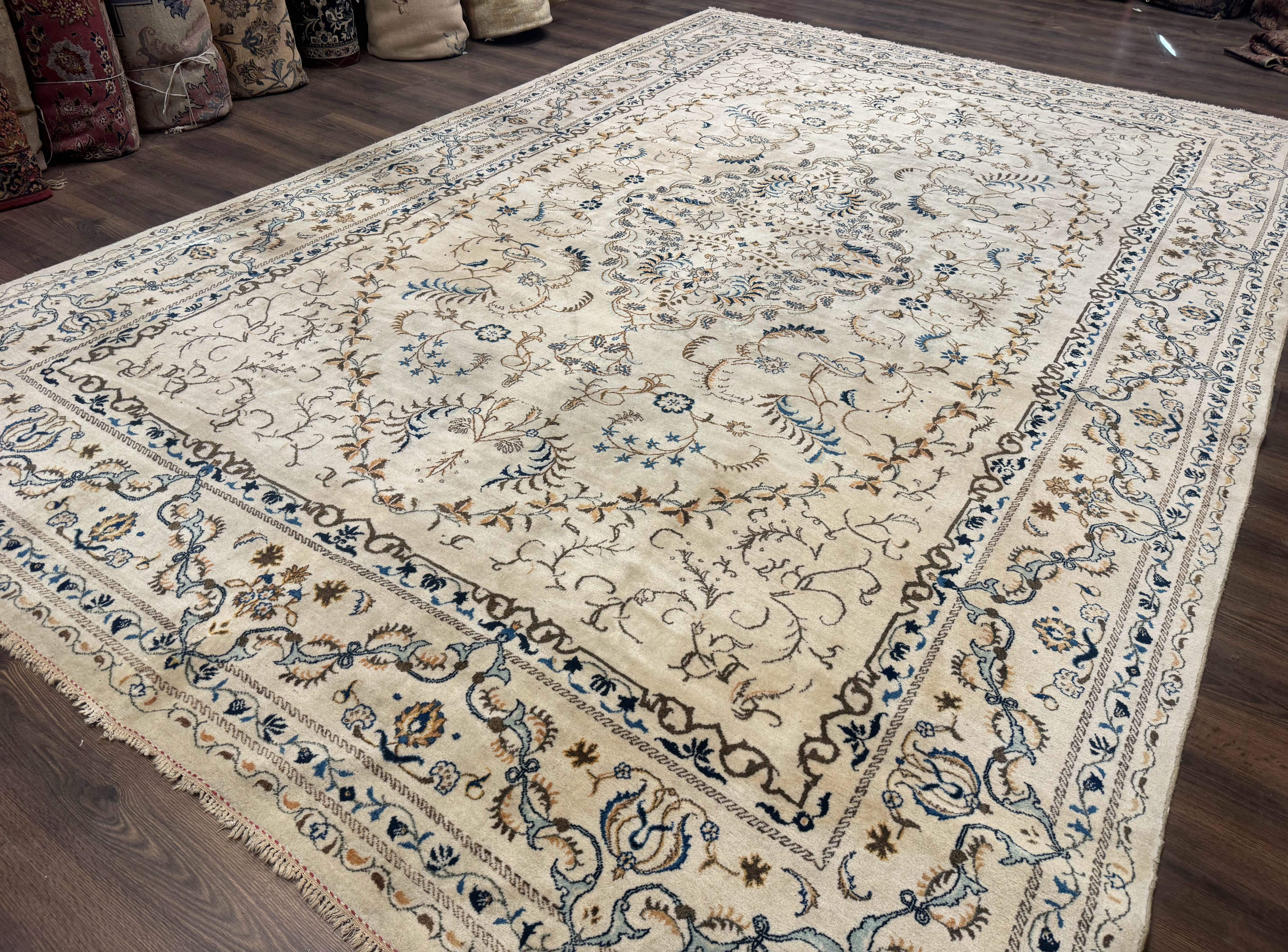 Persian Kashan Rug 9x13, Light Colors, Fine, Vintage, Hand Knotted, Wool - Jewel Rugs