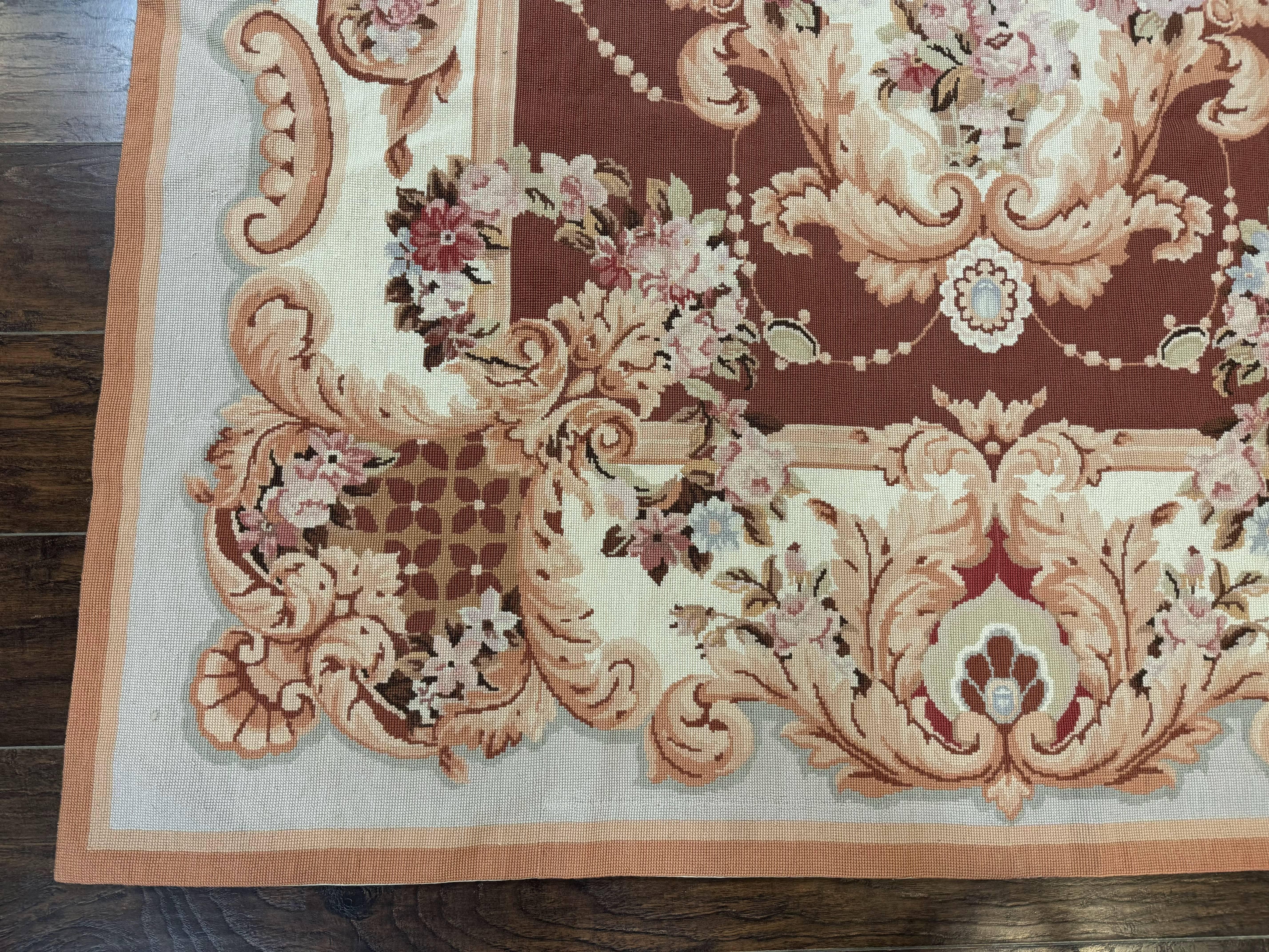 Vintage Needlepoint Rug 6x9, Aubusson Rug, Flatweave Wool Elegant Carpet, Medium Size, French European Design - Jewel Rugs