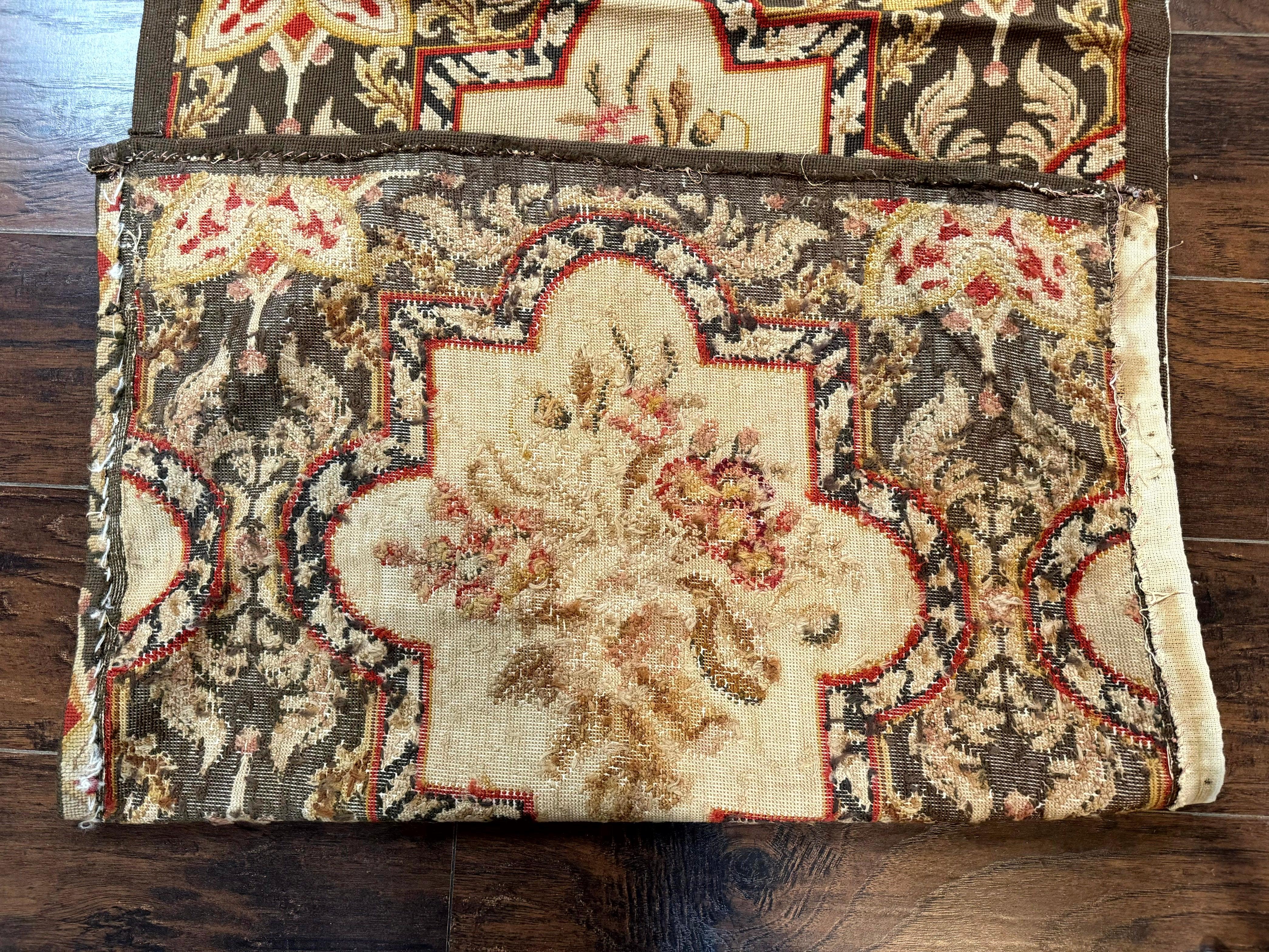 Needlepoint Runner Rug 2.7 x 9.7, European French Design, Wool, Handmade, Vintage - Jewel Rugs