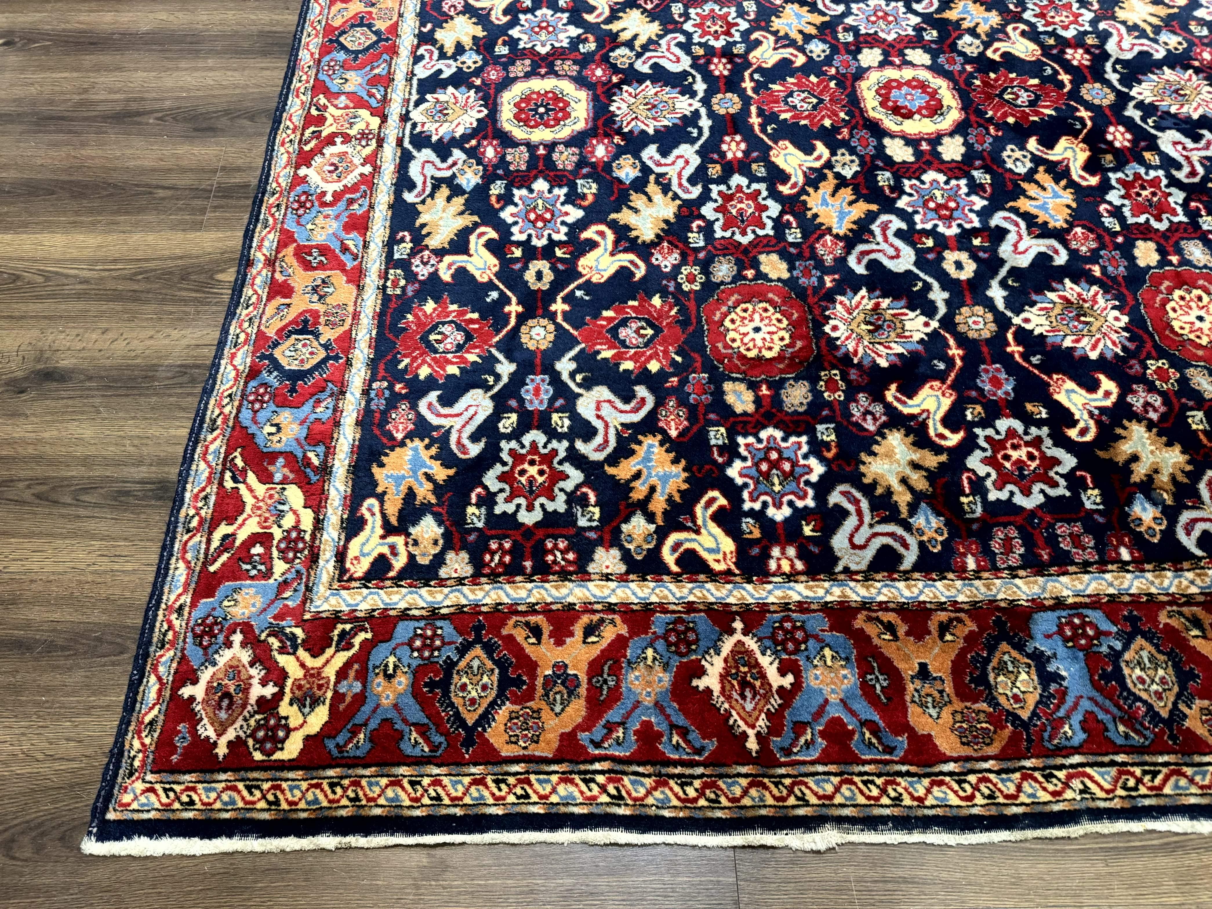 Persian Sarouk Mahal Rug 7x11, Navy Blue Multicolor Colorful Persian Carpet, Mina Khani Allover Pattern, Vintage Persian Rug - Jewel Rugs