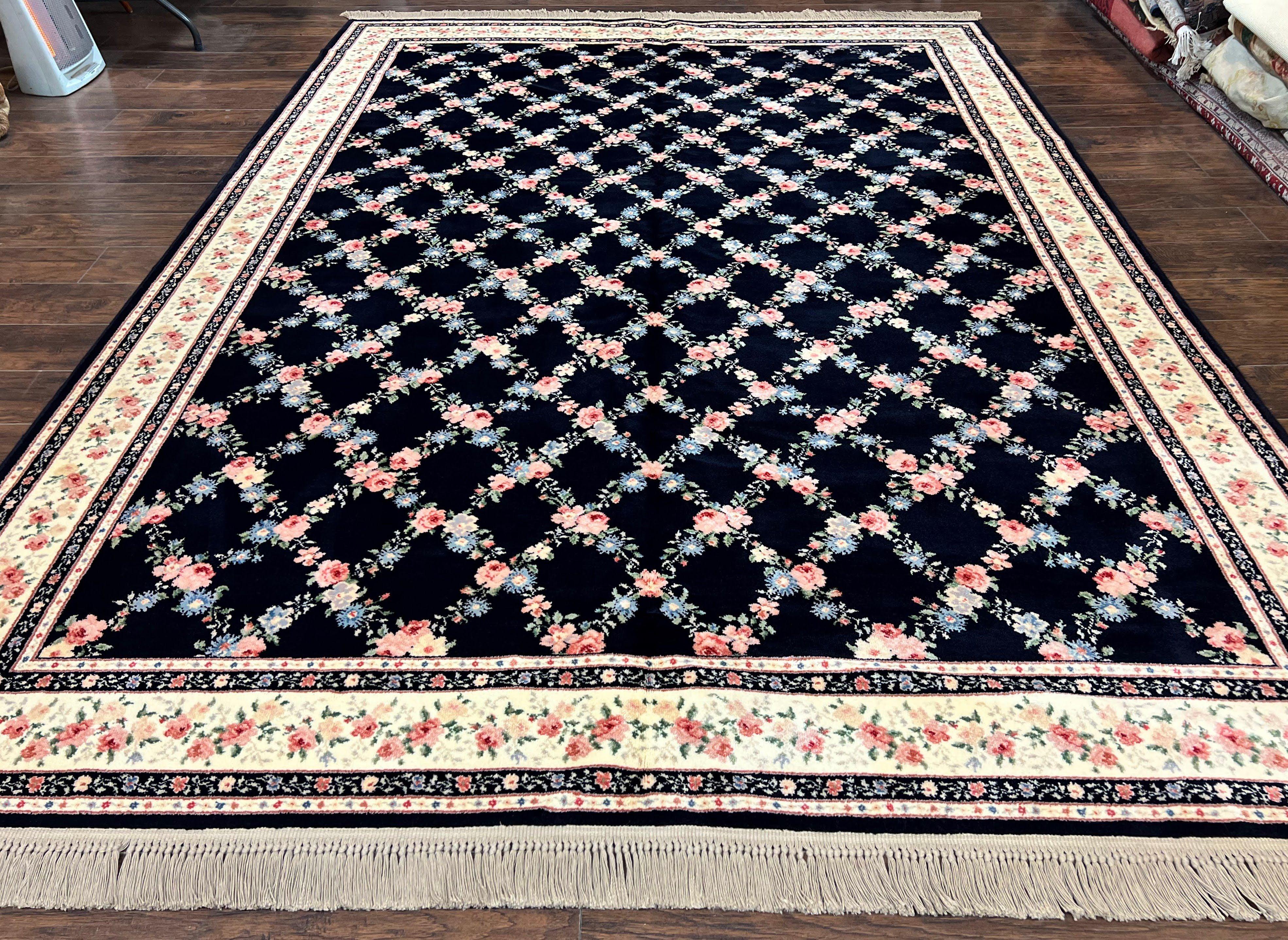 Karastan Rug 8' 8" x 12" Garden of Eden Collection Ebony Trellis #509/1270, Wool Pile Discontinued Vintage Karastan Carpet, Room Sized Rug - Jewel Rugs