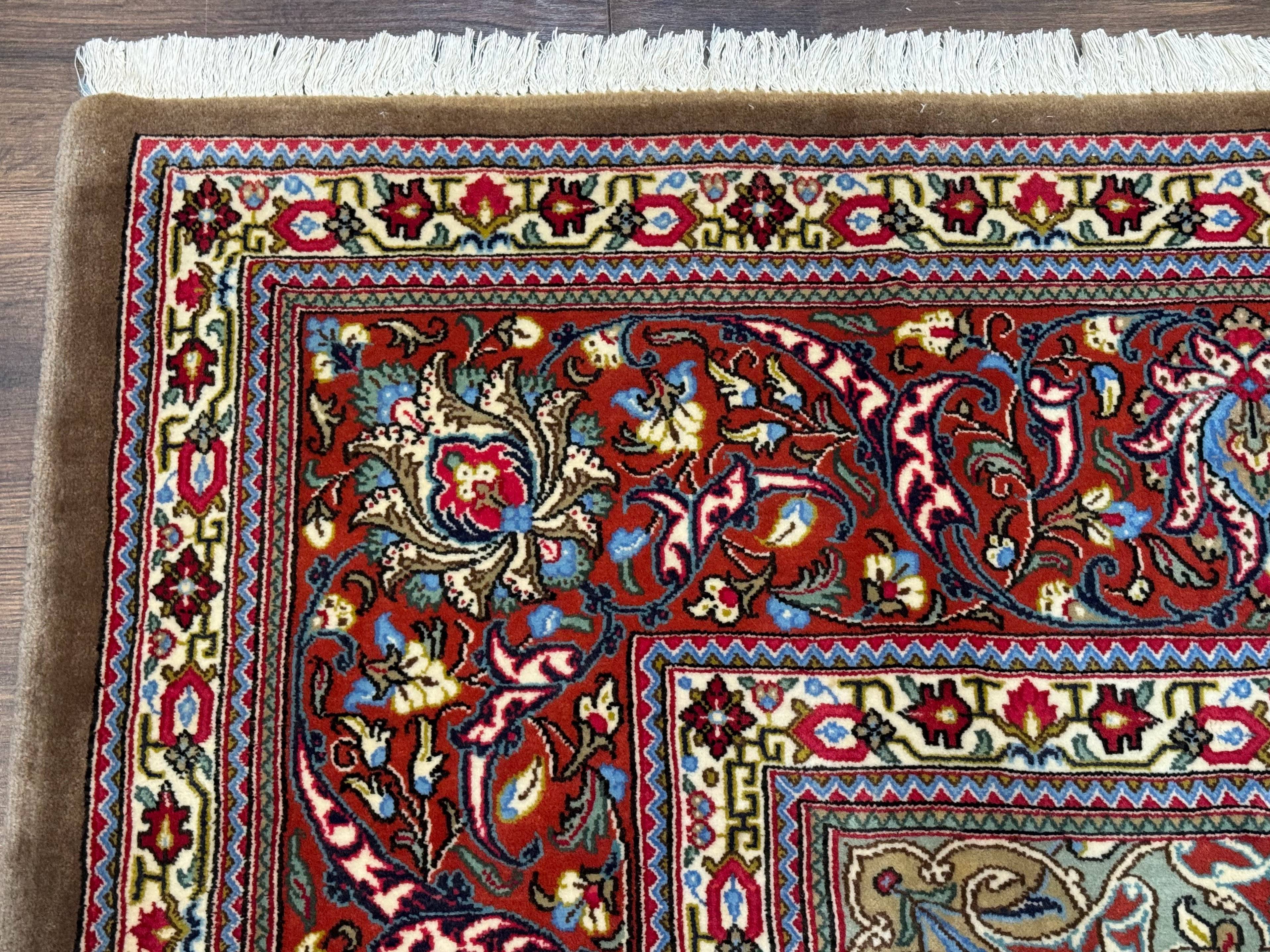 Persian Qum Rug 7x11, Beige and Red, Highly Detailed Floral Pattern, Fine 260 KPSI - Jewel Rugs