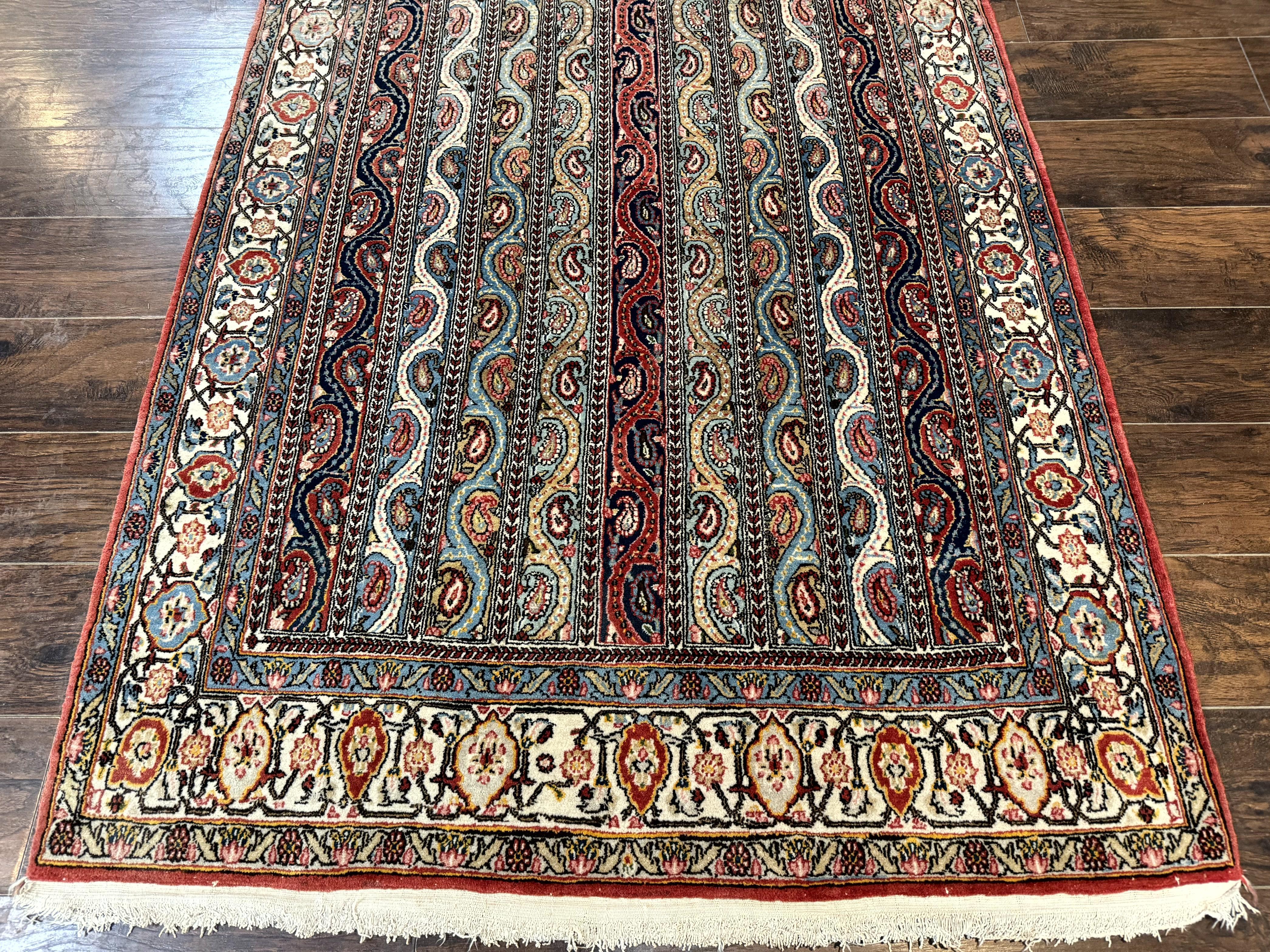 Persian Qum Rug 4x7, Striped Paisley Boteh Design - Jewel Rugs