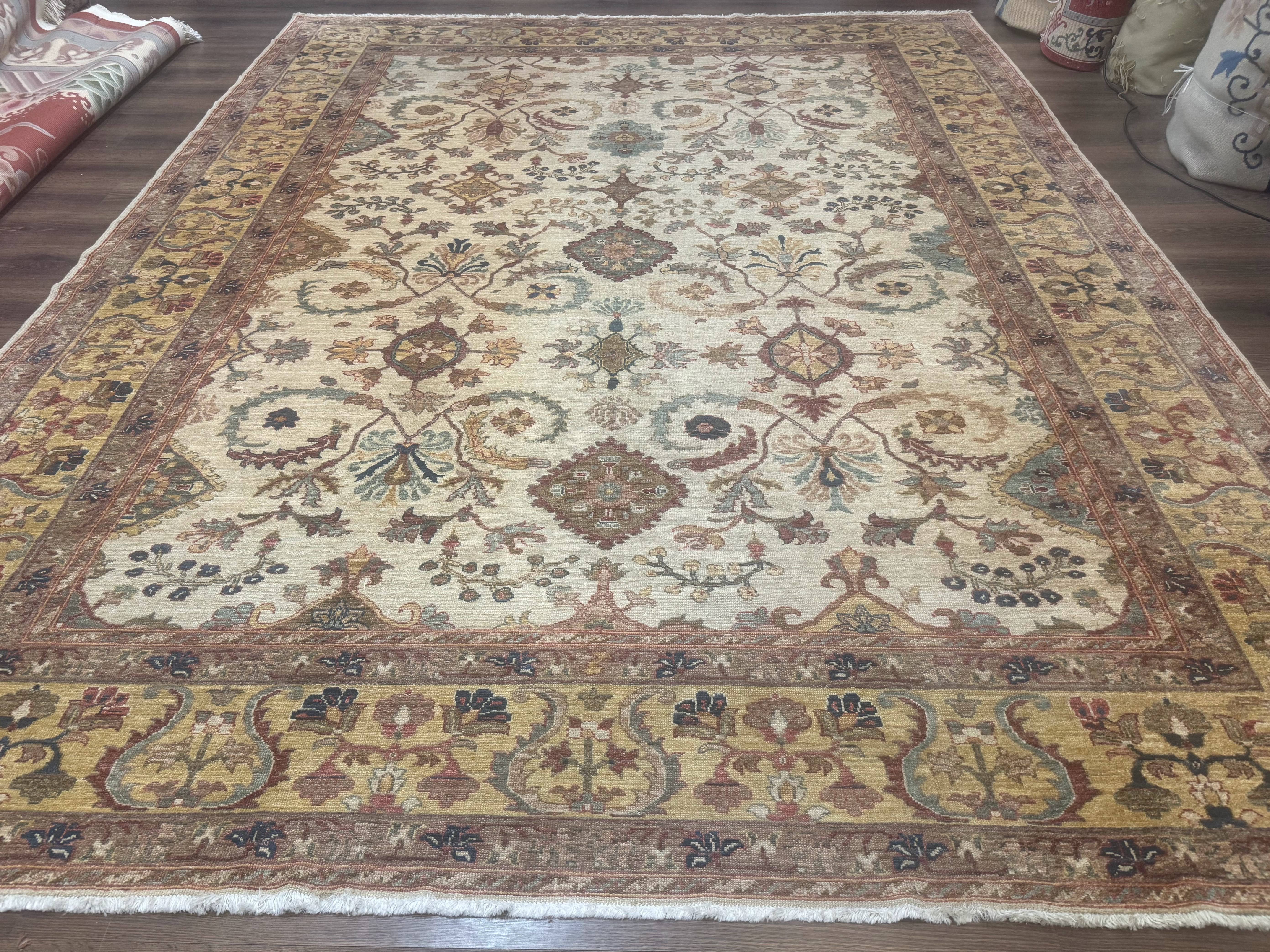 Egyptian Rug 9x12, Mahal Sultanabad Carpet, Handmade Wool Rug, Oatmeal Color - Jewel Rugs