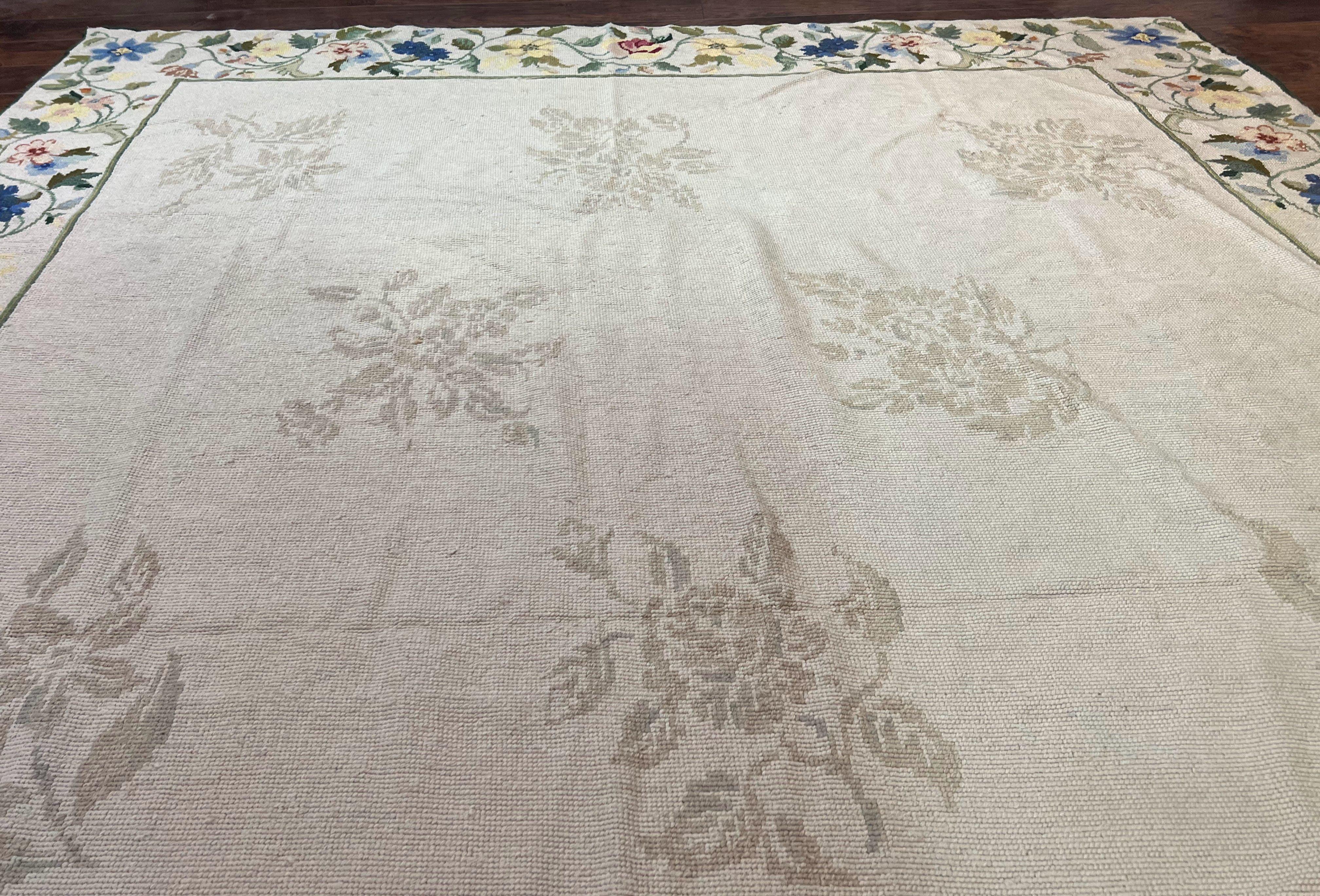 Spanish Needlepoint Rug 9x14, Floral, European Design, Handmade, Vintage Needlepoint Carpet, Room Sized Wool Rug - Jewel Rugs