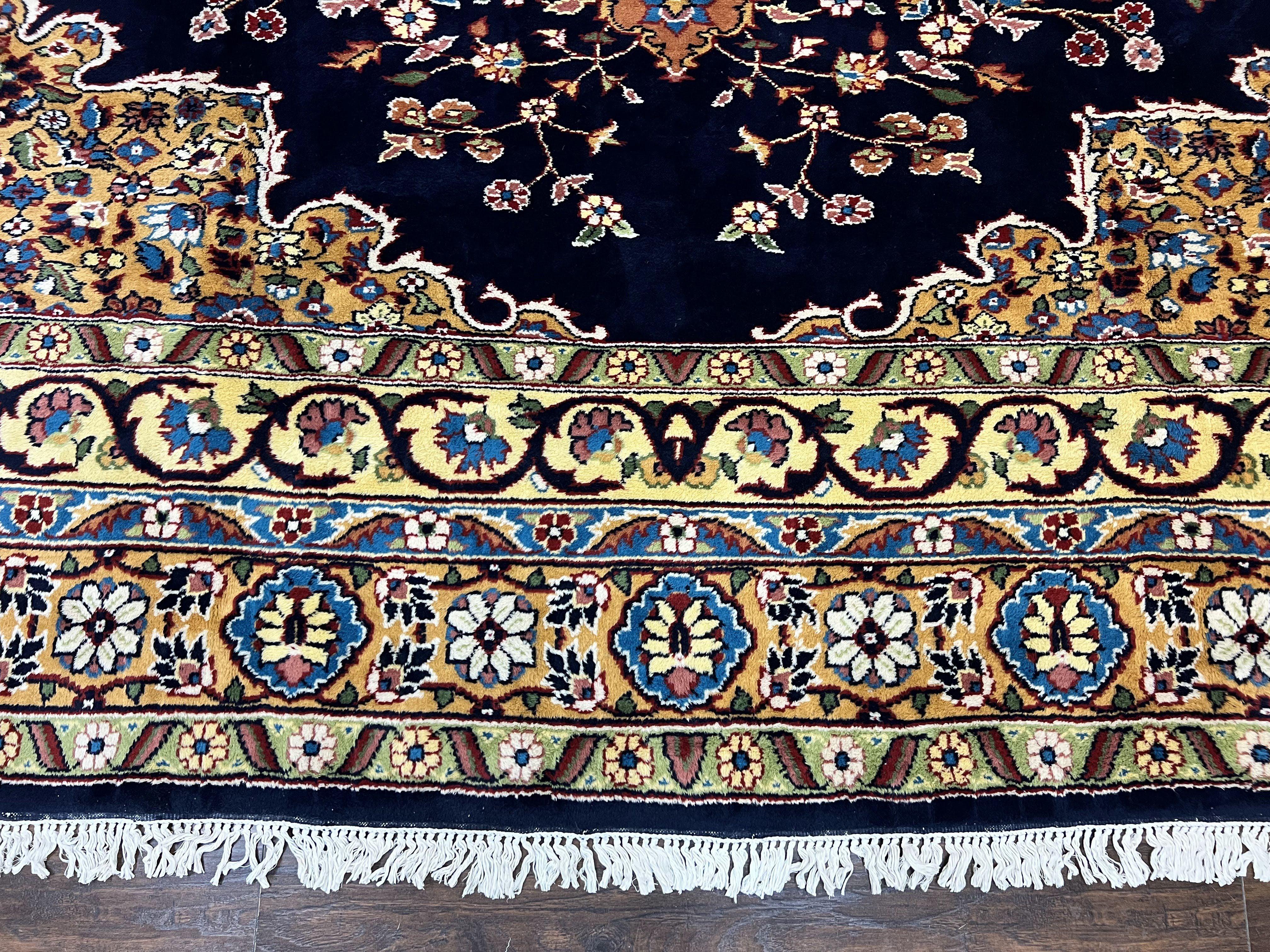 Indo Persian Rug 12x15, Mahal Sarouk Rug 12 x 15, Wool Hand Knotted Vintage Carpet, Navy Blue, Oversized Rug, Center Medallion - Jewel Rugs