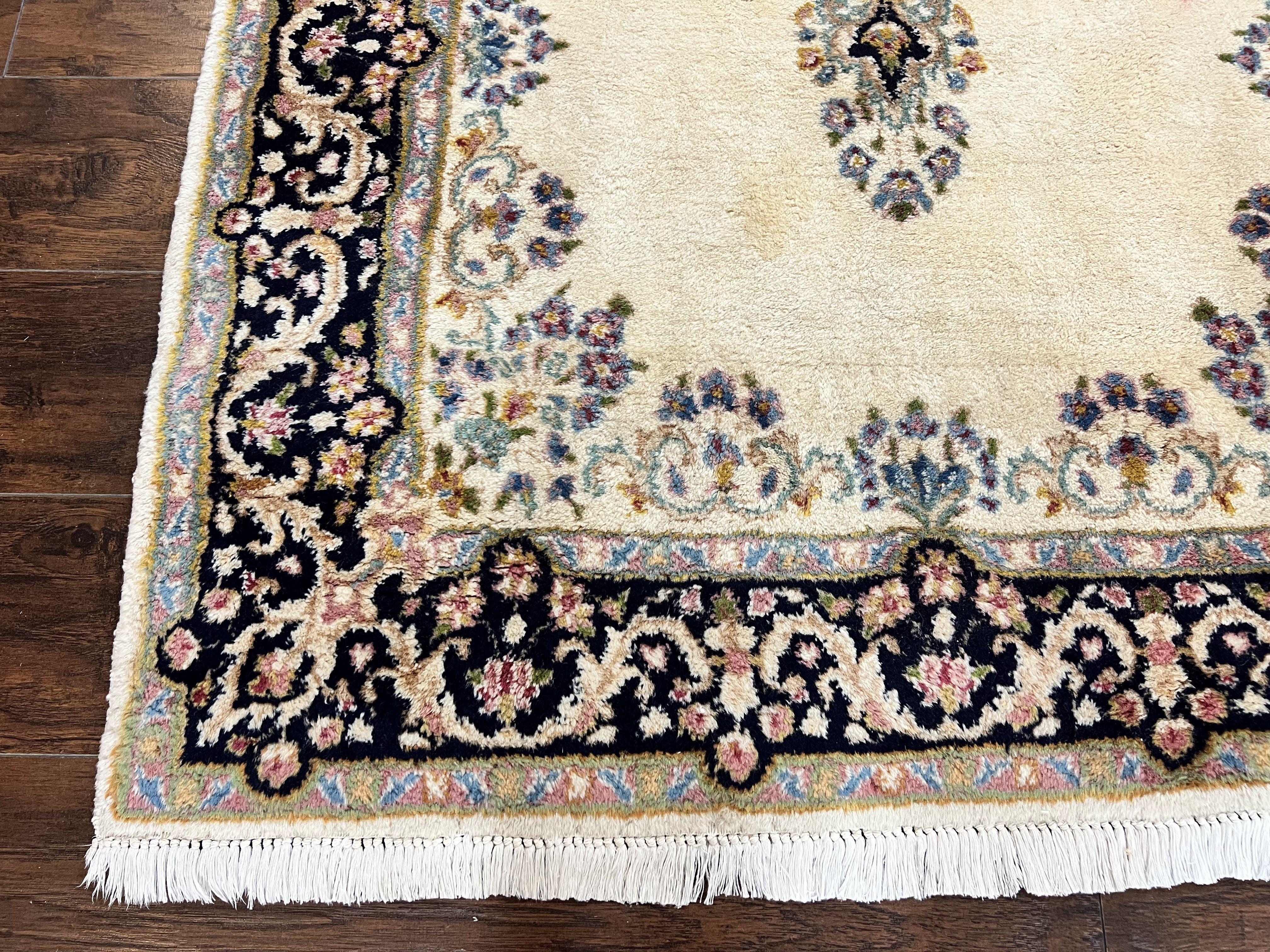 Persian Kirman Rug 4x7, Wool Hand Knotted Antique Carpet, Beige, Semi Open Field Medallion Rug, Traditional Handmade Oriental Rug - Jewel Rugs