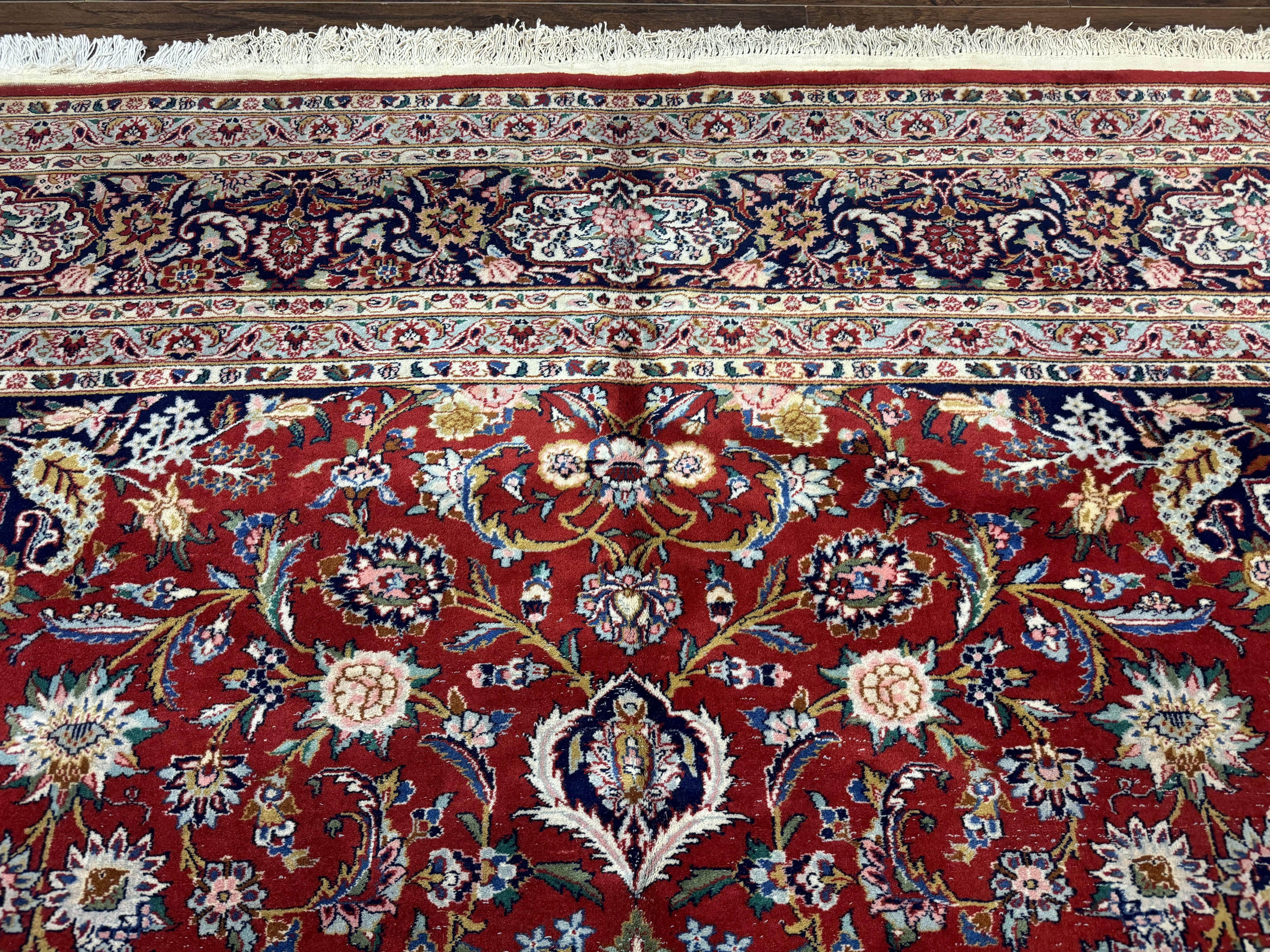 Indo Persian Rug 9x11 ft – Red and Navy, Hand-Knotted Traditional Wool Carpet - Jewel Rugs