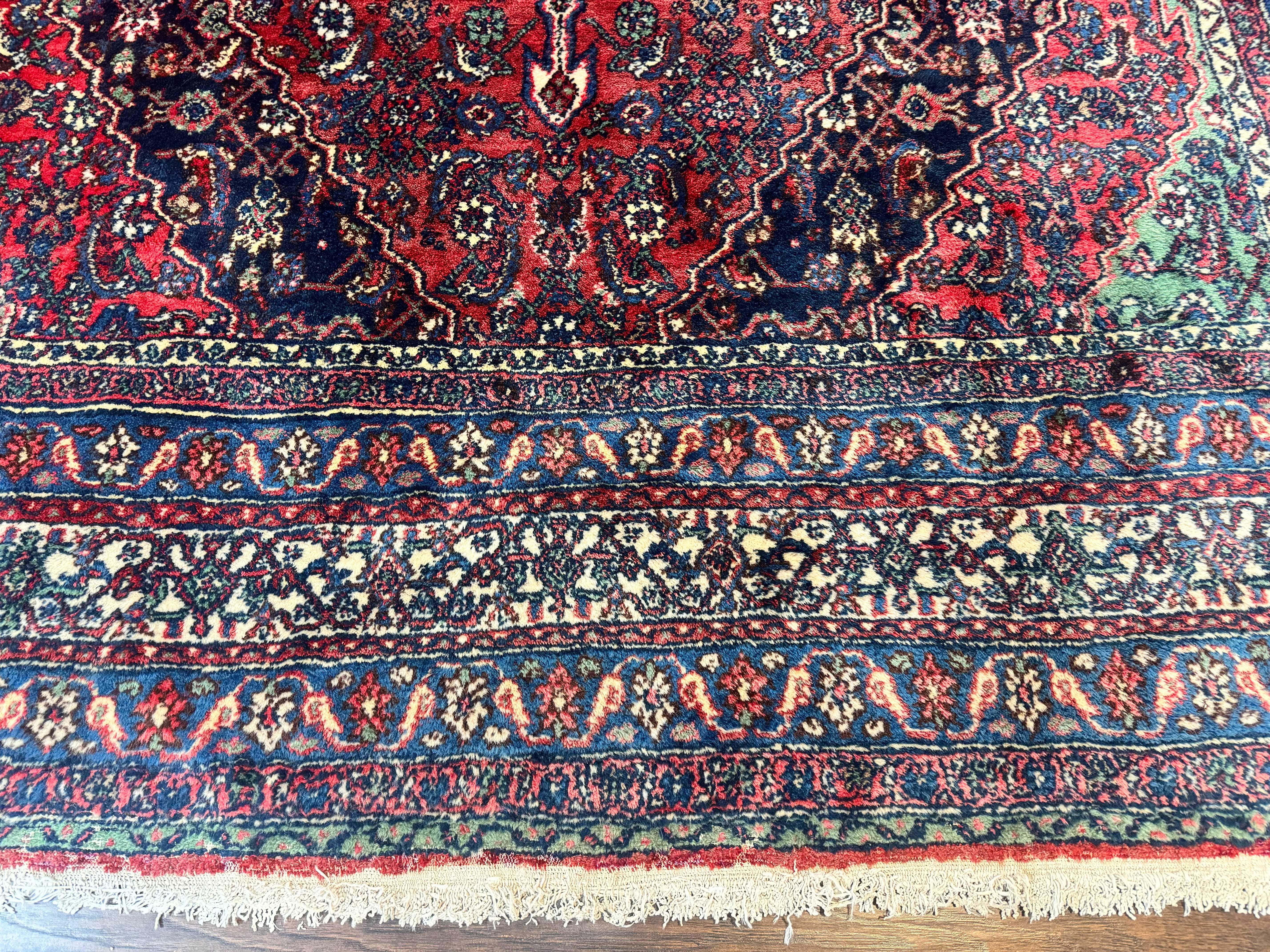 Antique Persian Hamadan Tribal Rug 8x10, Red and Ivory, Medallion Rug, Wool Handmade Carpet - Jewel Rugs