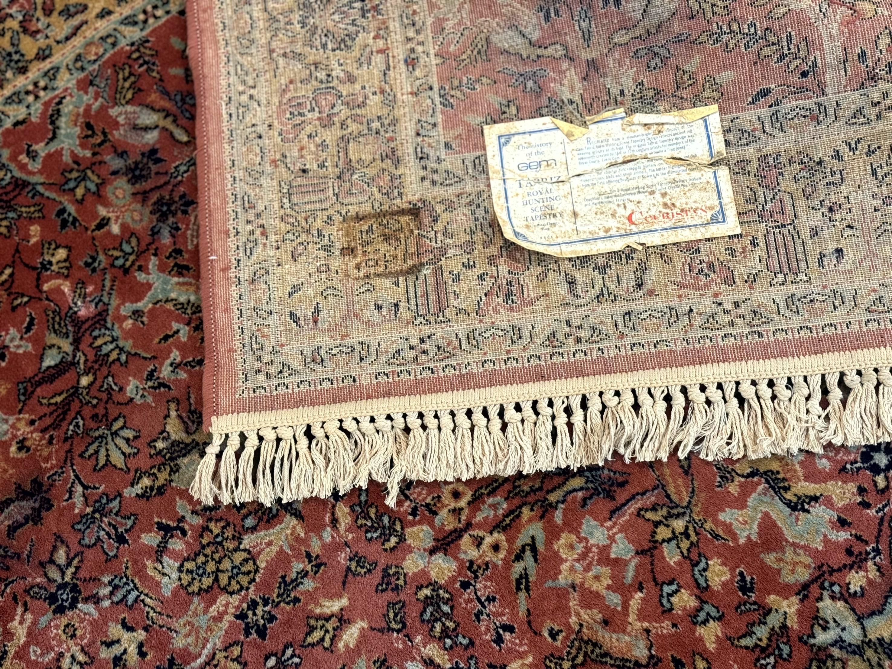 Persian Hunting Design Rug 4.7 x 6.5, Hunting Scene, Red-Orange, Wool, Belgian Power Loomed Carpet - Jewel Rugs