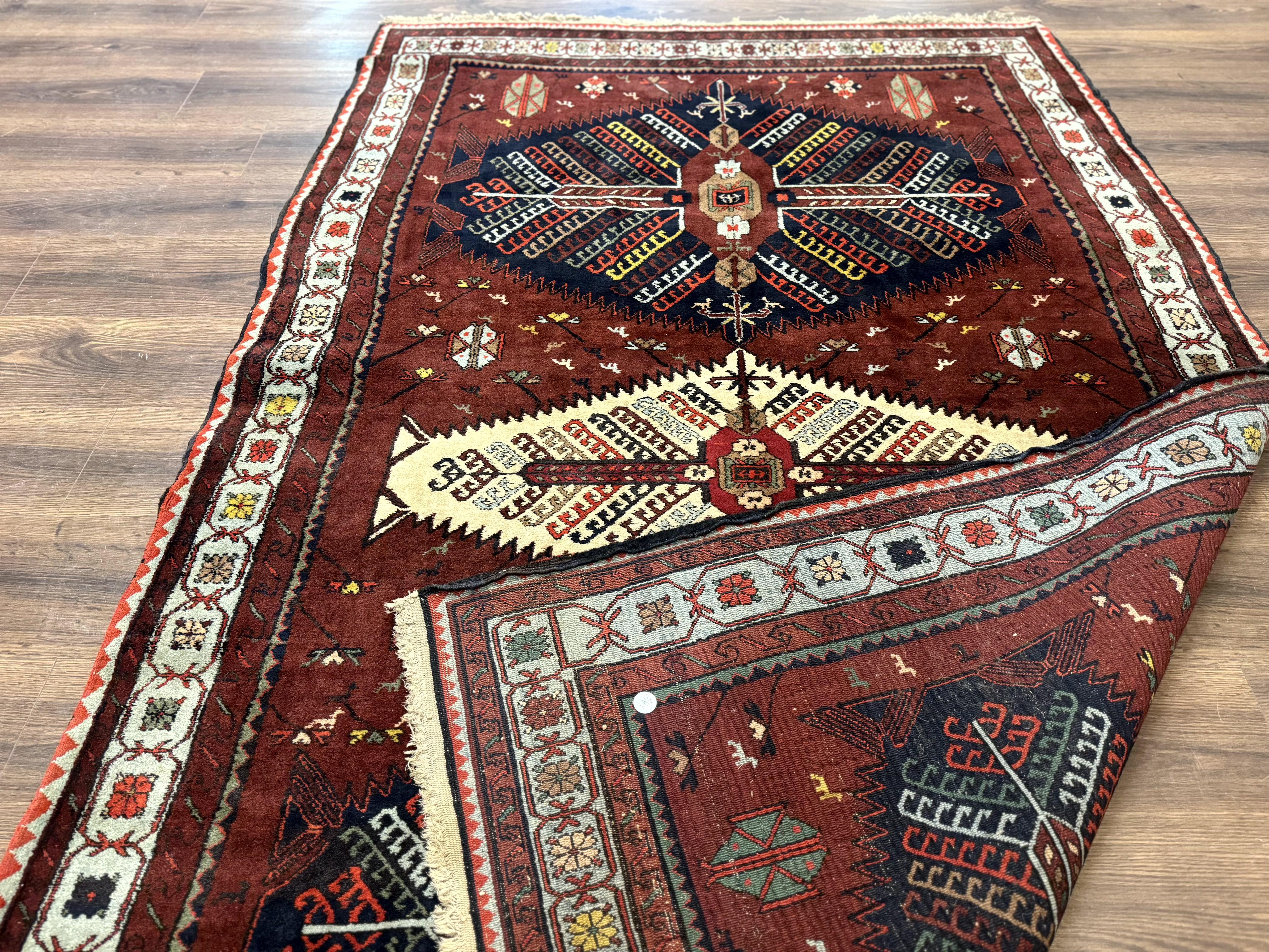 Antique Persian Tribal Rug 5 x 7.8, Triple Medallions, Red, Persian Afshar Rug - Jewel Rugs