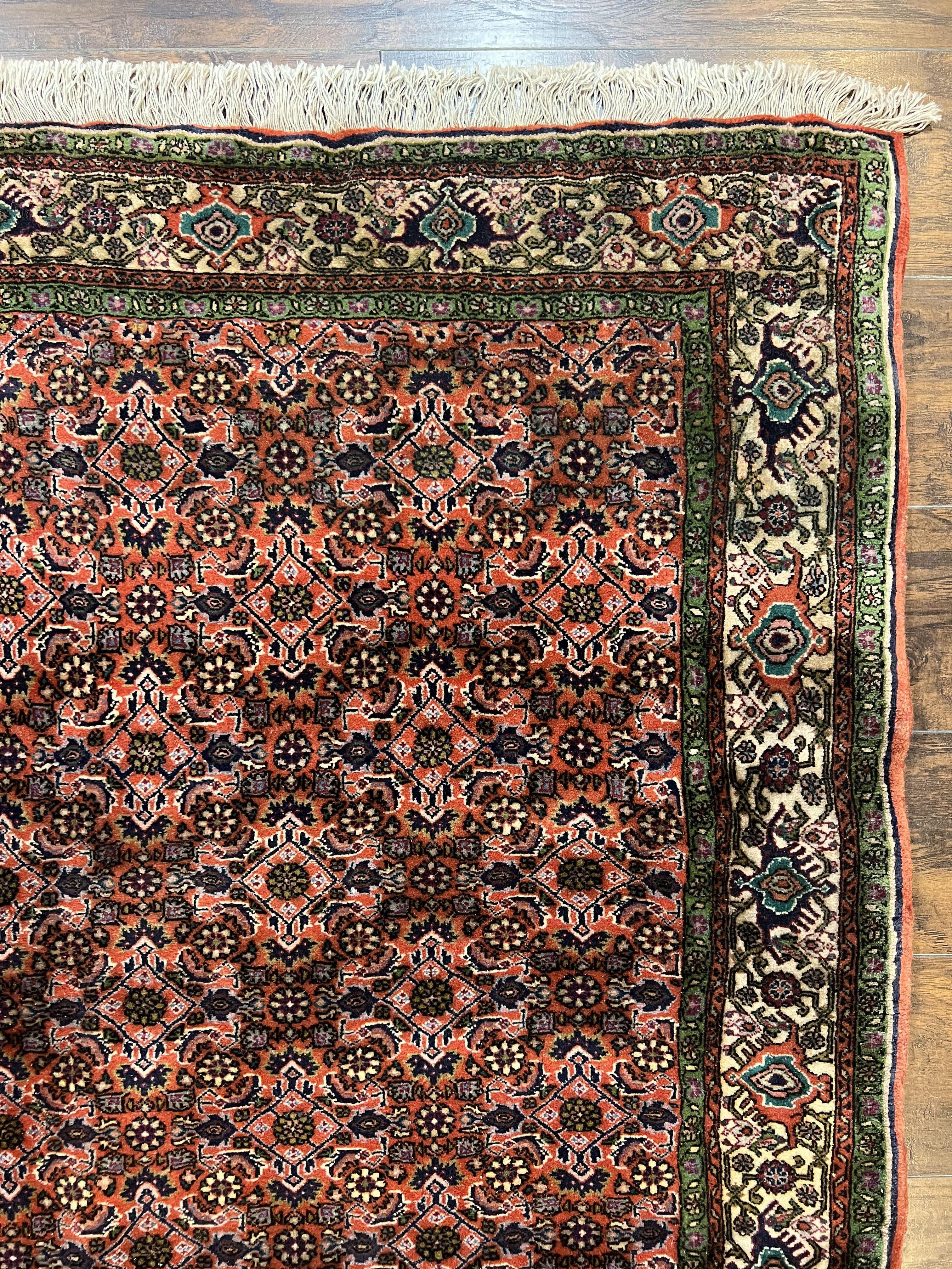 Antique Persian Bijar Rug 5x7, Allover Pattern, Hand Knotted Vintage Wool Tribal Oriental Carpet, Bidjar Rug, Red and Cream 5 x 7 ft, Handmade Rug - Jewel Rugs