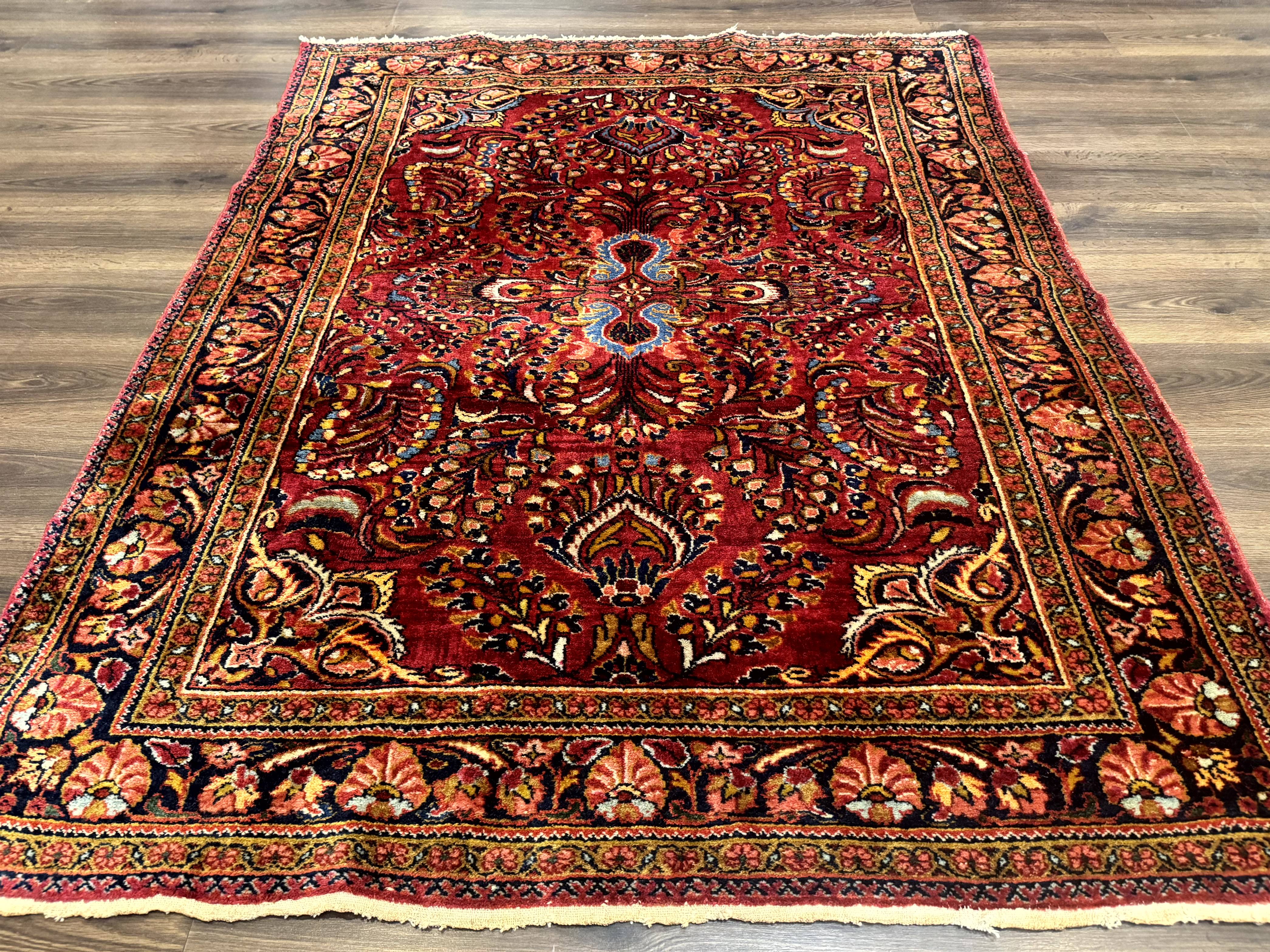 Persian Lilihan Rug 5x6, Red, Floral, Antique Persian Carpet - Jewel Rugs