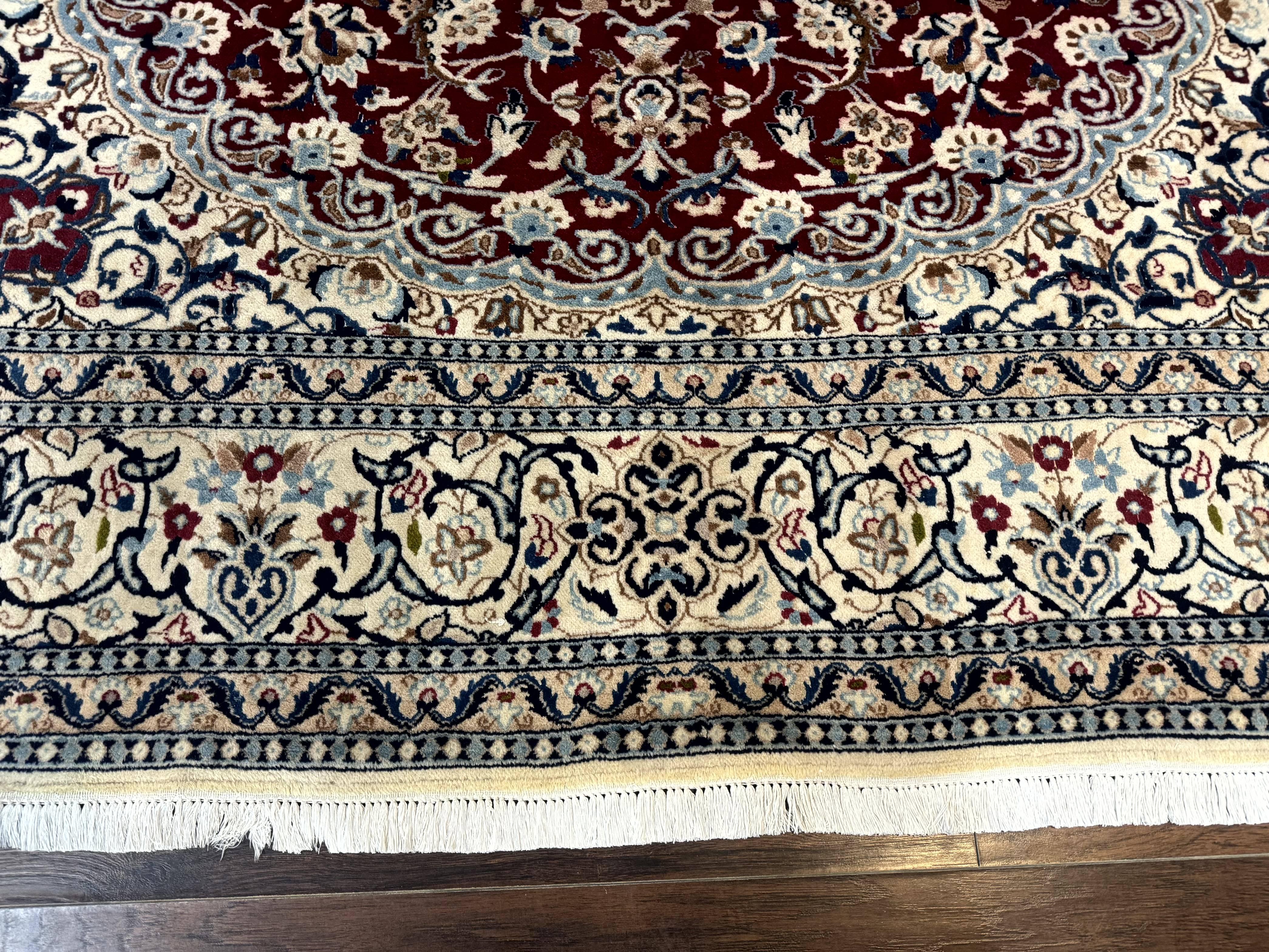 Persian Nain Rug 8x11, Wool and Silk Highlights, Burgundy & Ivory - Jewel Rugs