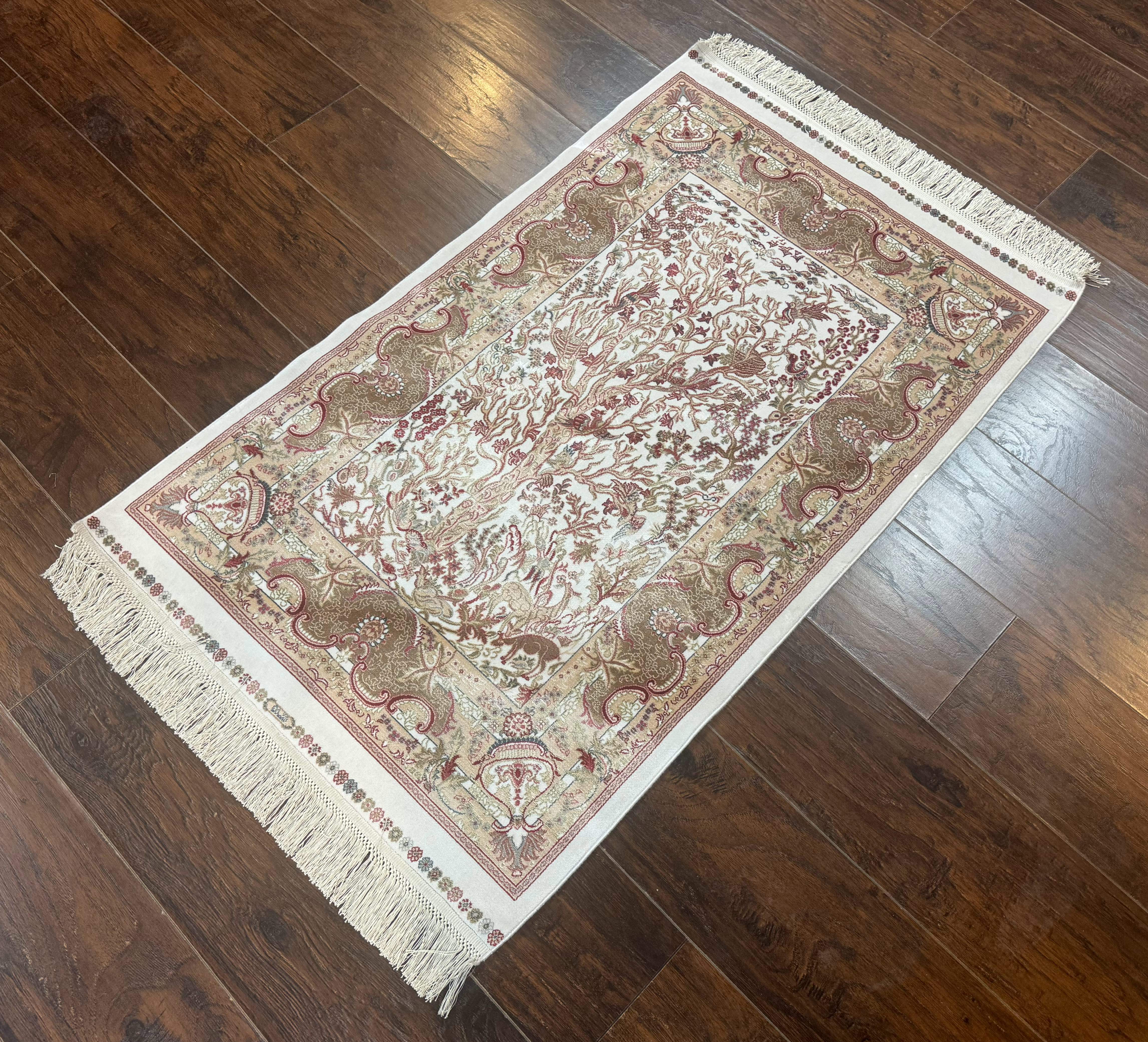 Tree of Life Turkish Silk Rug 2.6 x 4, Ivory, Bamboo Silk - Jewel Rugs