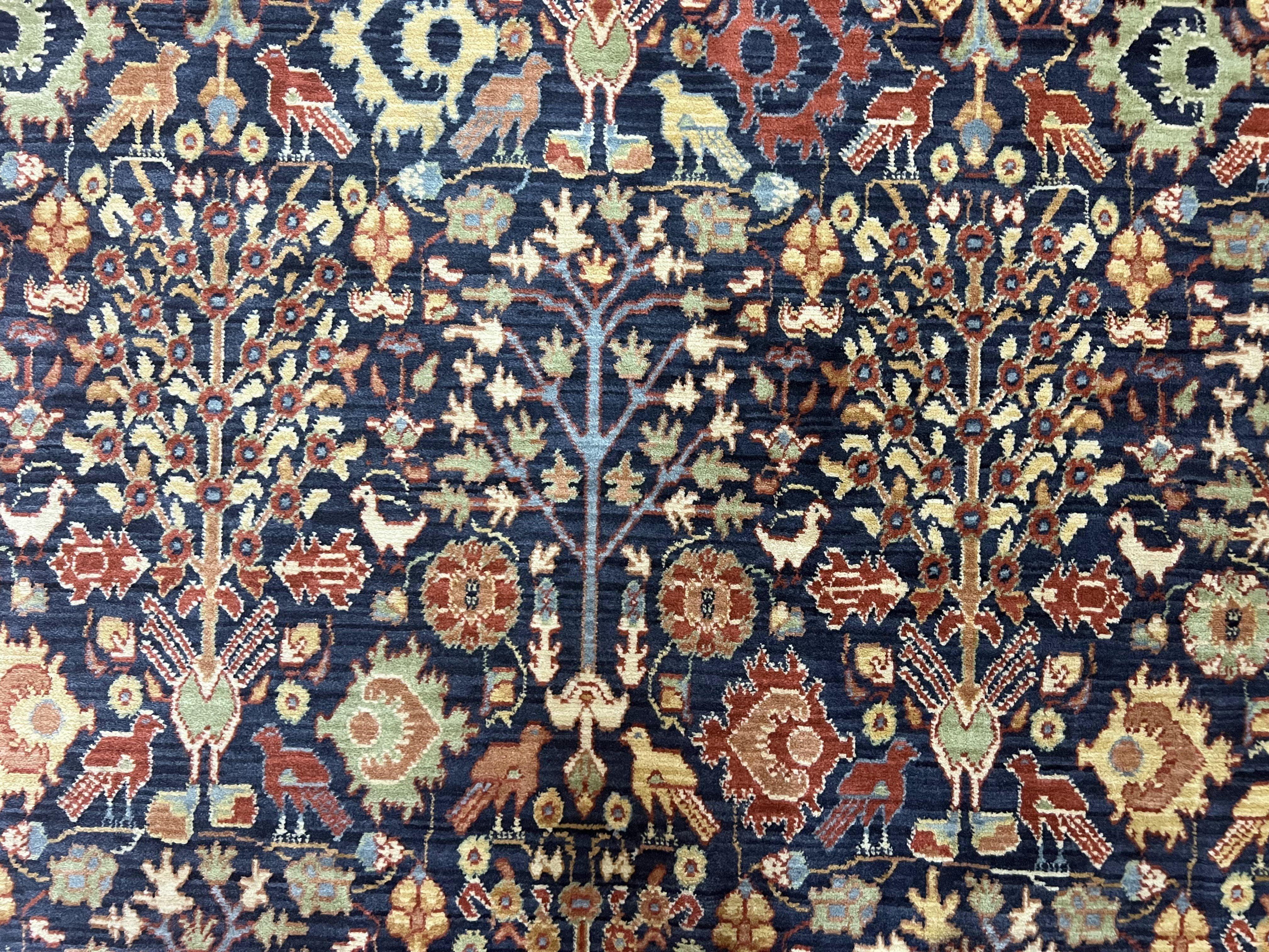 Karastan Rug 9x13, Karastan English Manor Devonshire 2120, Discontinued Wool Pile Karastan Navy Blue Floral Room Sized Area Rug, Bird Motifs - Jewel Rugs