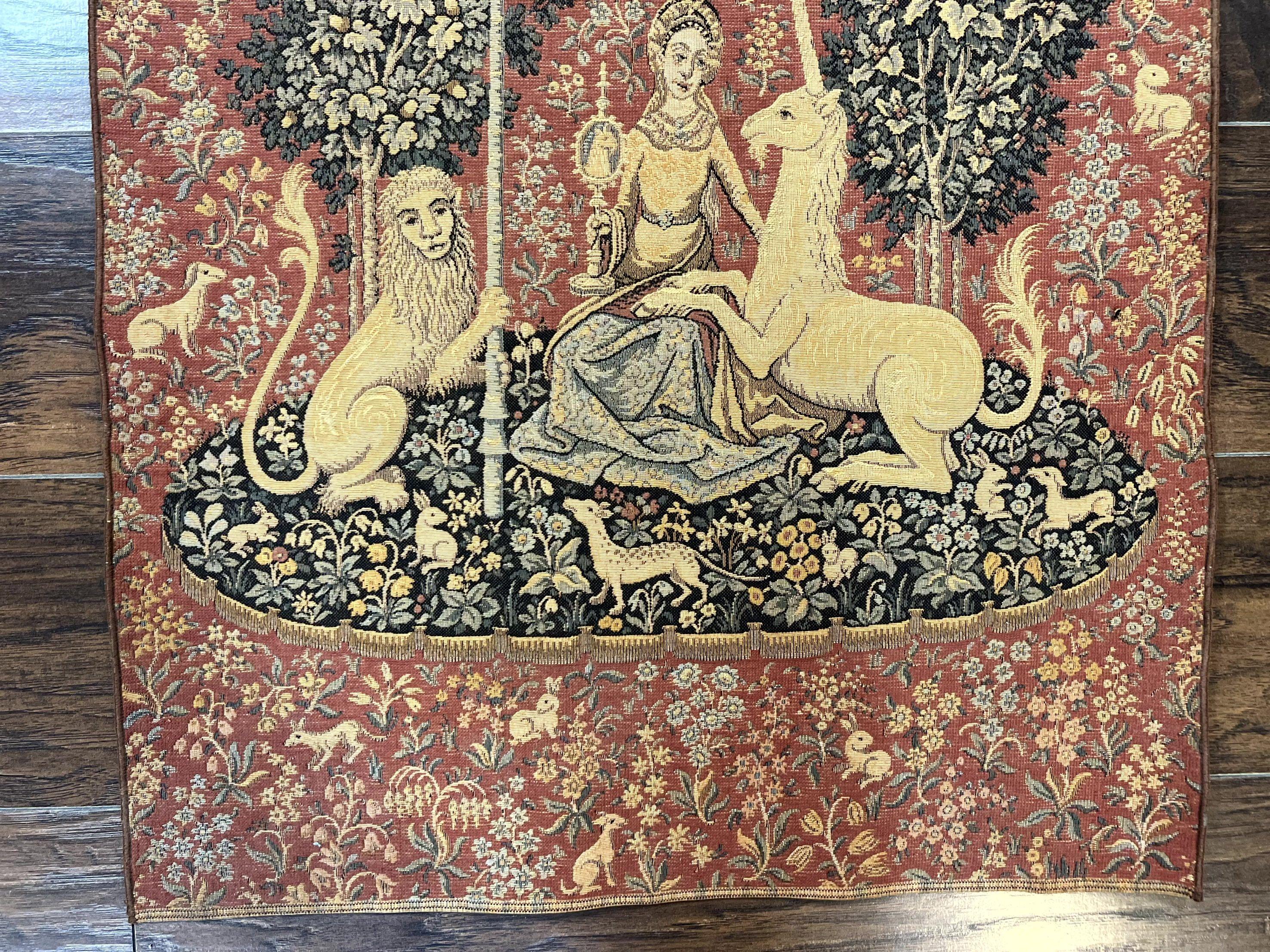 Vintage Tapestry 2x3, Unicorn Lion Animal Motifs, Medieval, Flag - Jewel Rugs