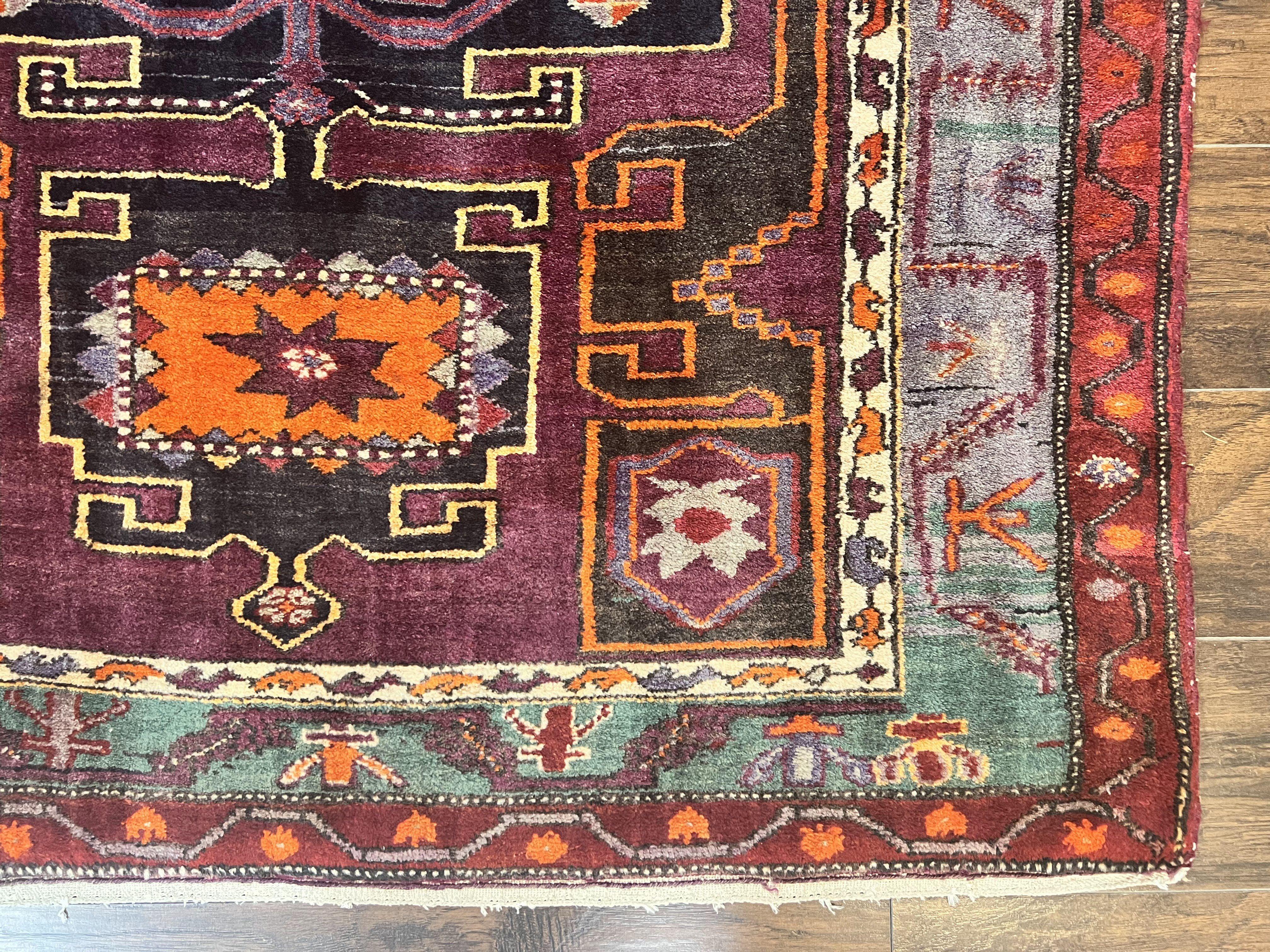 Persian Tribal Rug 5x6, Persian Nahavand Rug, Purple, Geometric Vintage Wool Handmade Carpet - Jewel Rugs