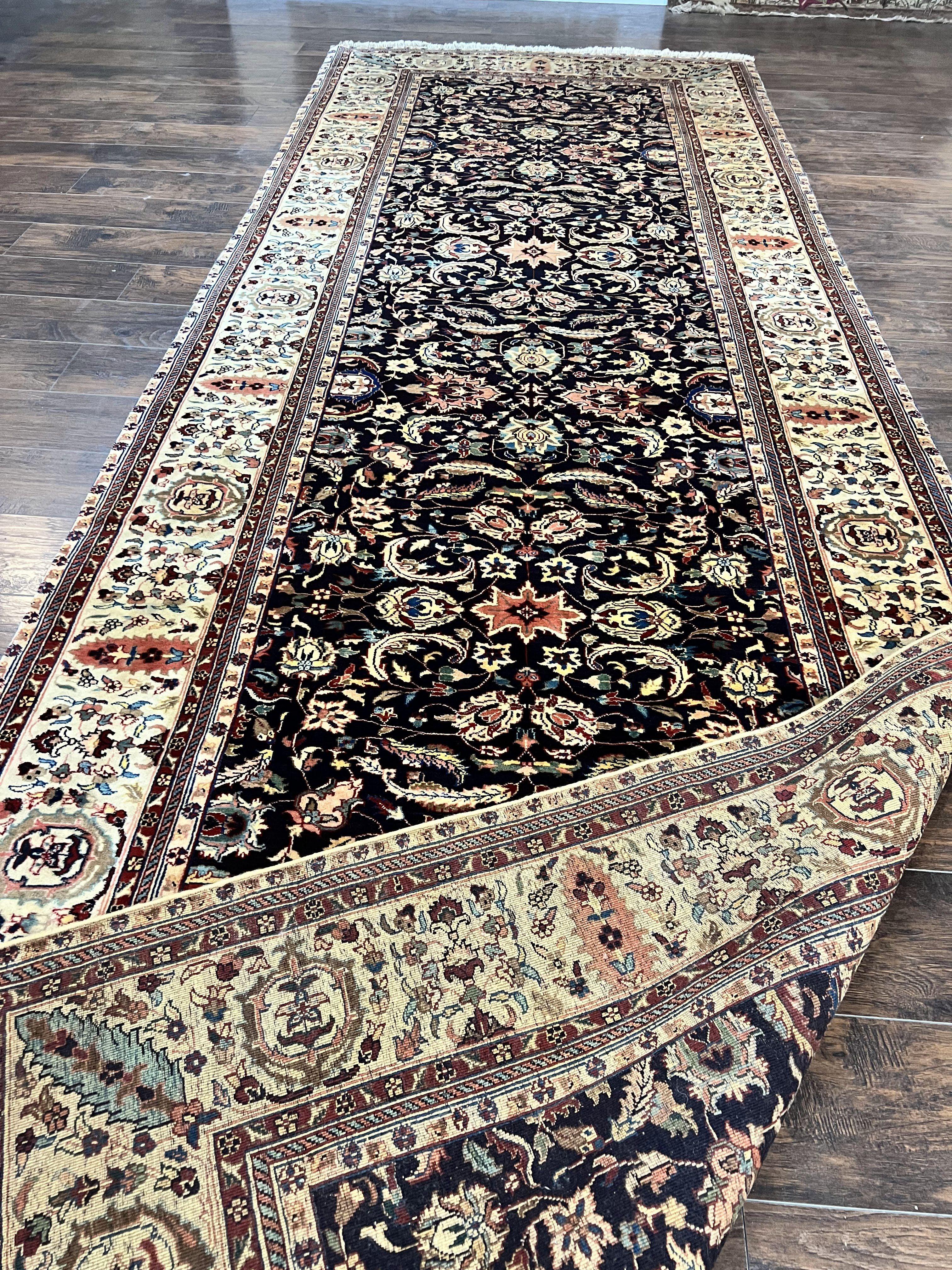Indo Persian Rug 5x15, Wide Runner Rug 5 x 15 ft, Wool Hand Knotted Vintage Carpet, Black & Cream, Floral Allover Long Oriental Rug - Jewel Rugs