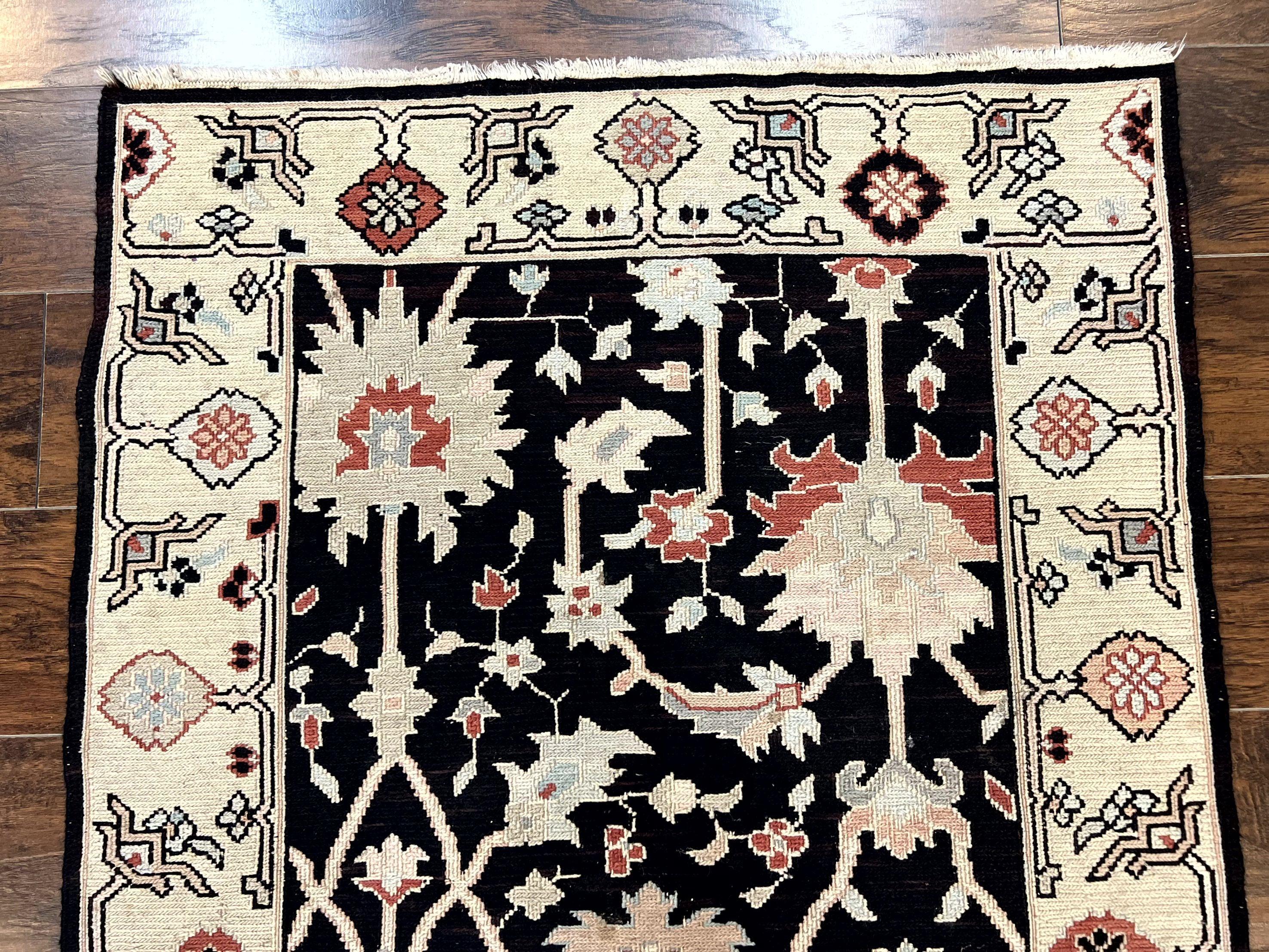 Turkish Flatweave Kilim Rug 3x5, Black, Handmade Vintage Wool Carpet - Jewel Rugs