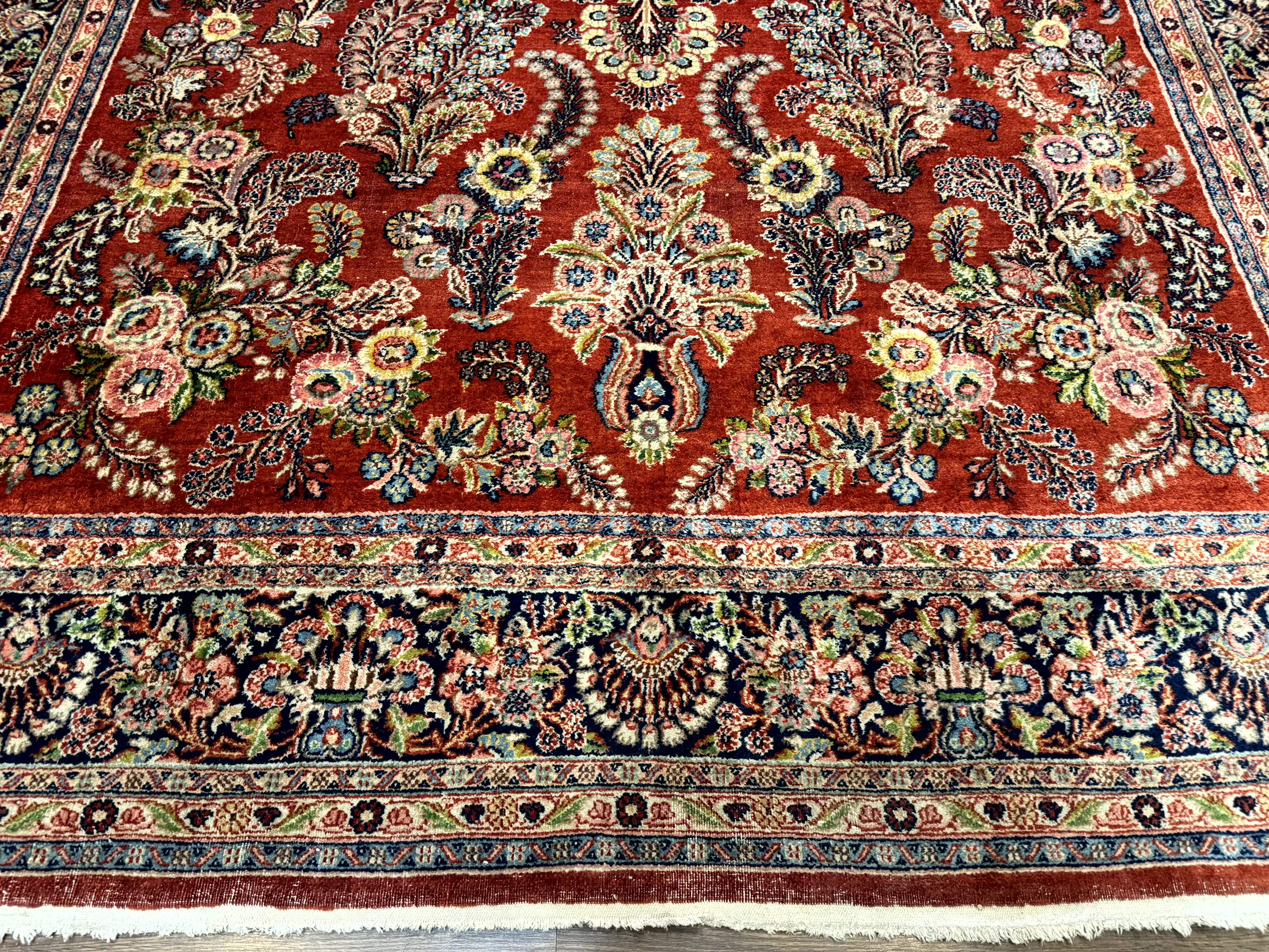 Persian Sarouk Rug 9x14 – Red and Navy, Floral Allover - Jewel Rugs