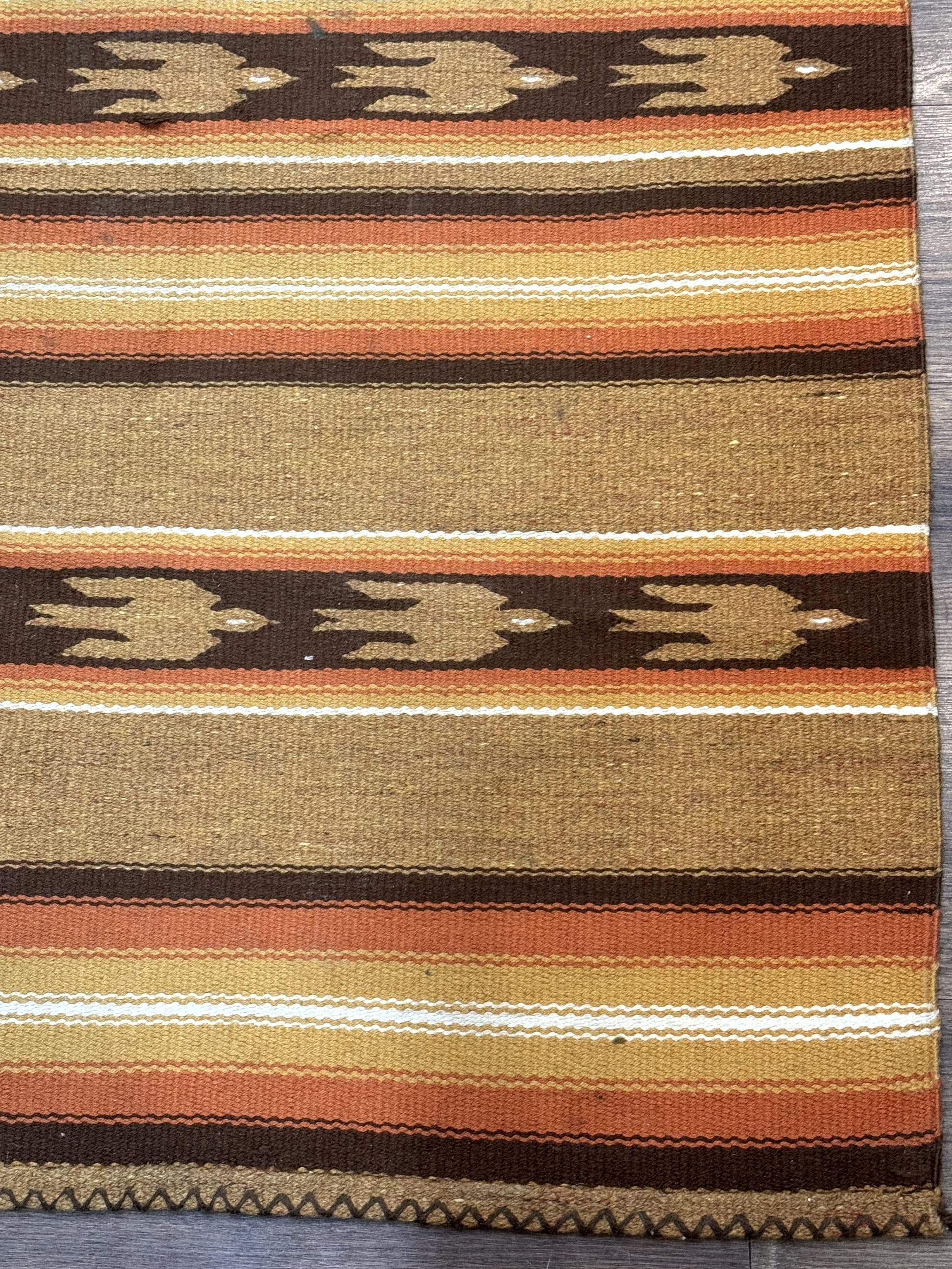 South American Rug Blanket 2.7 x 5.6, Wool, Handmade, Navajo Design, Orange Brown - Jewel Rugs