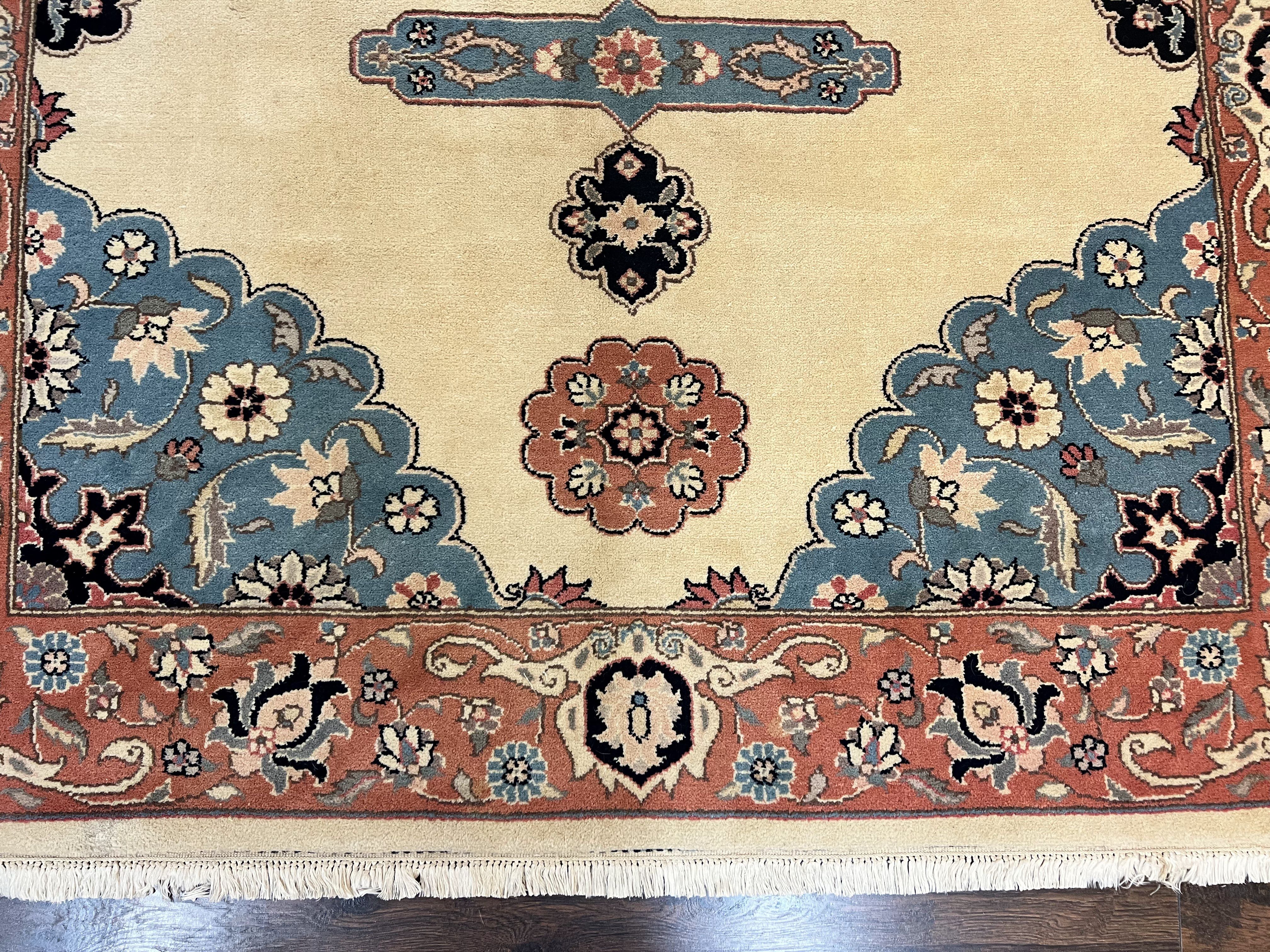 Romanian Heriz Serapi Rug 6x9, Hand Knotted Vintage Wool Oriental Carpet, Medium Sized Area Rug, Boho Rug, Handmade Rug, Cream and Pink - Jewel Rugs