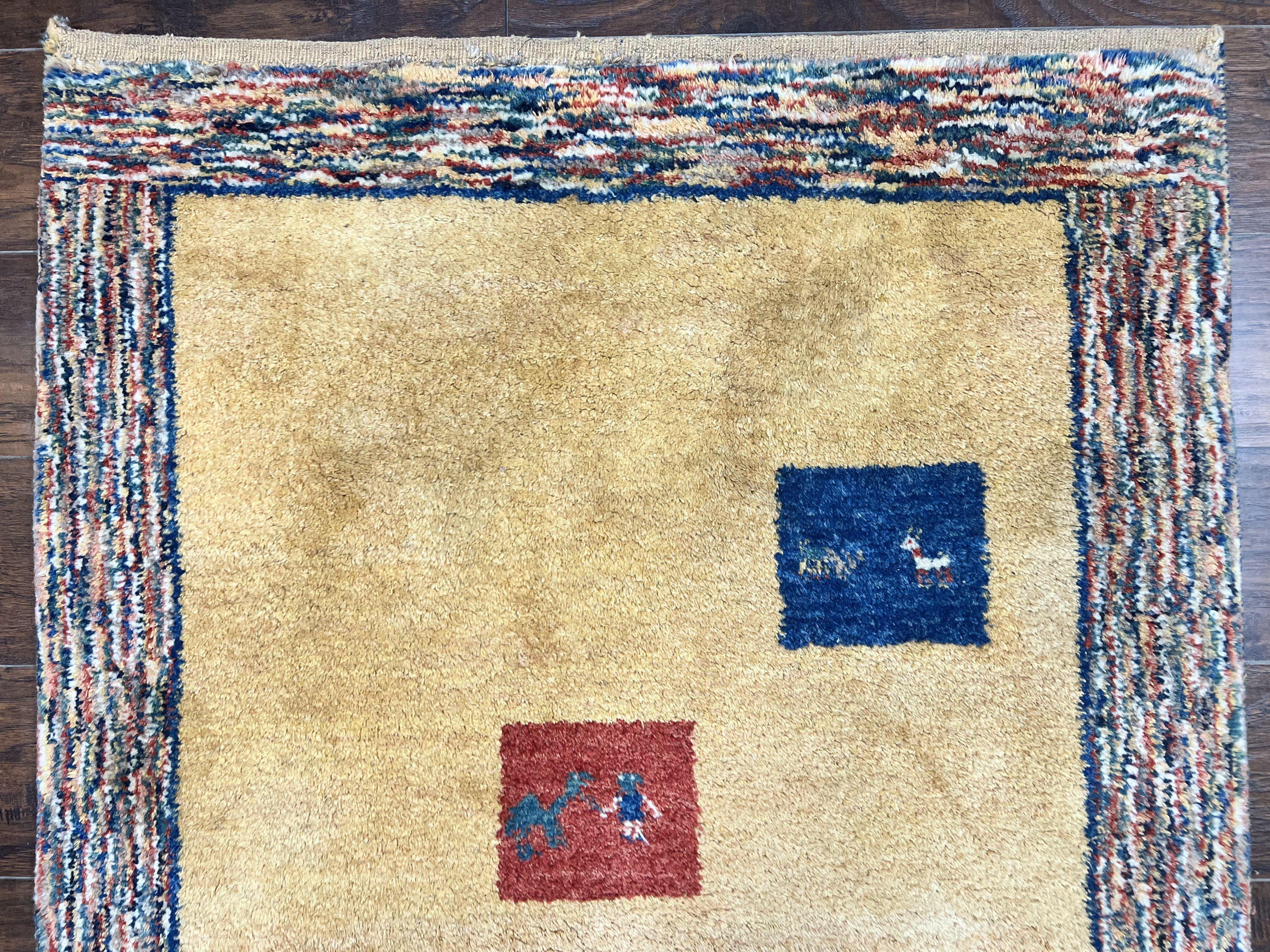 Indo Gabbeh Rug 3.7 x 5, Tribal Rug, Boho Rug, Wool Handmade Carpet - Jewel Rugs