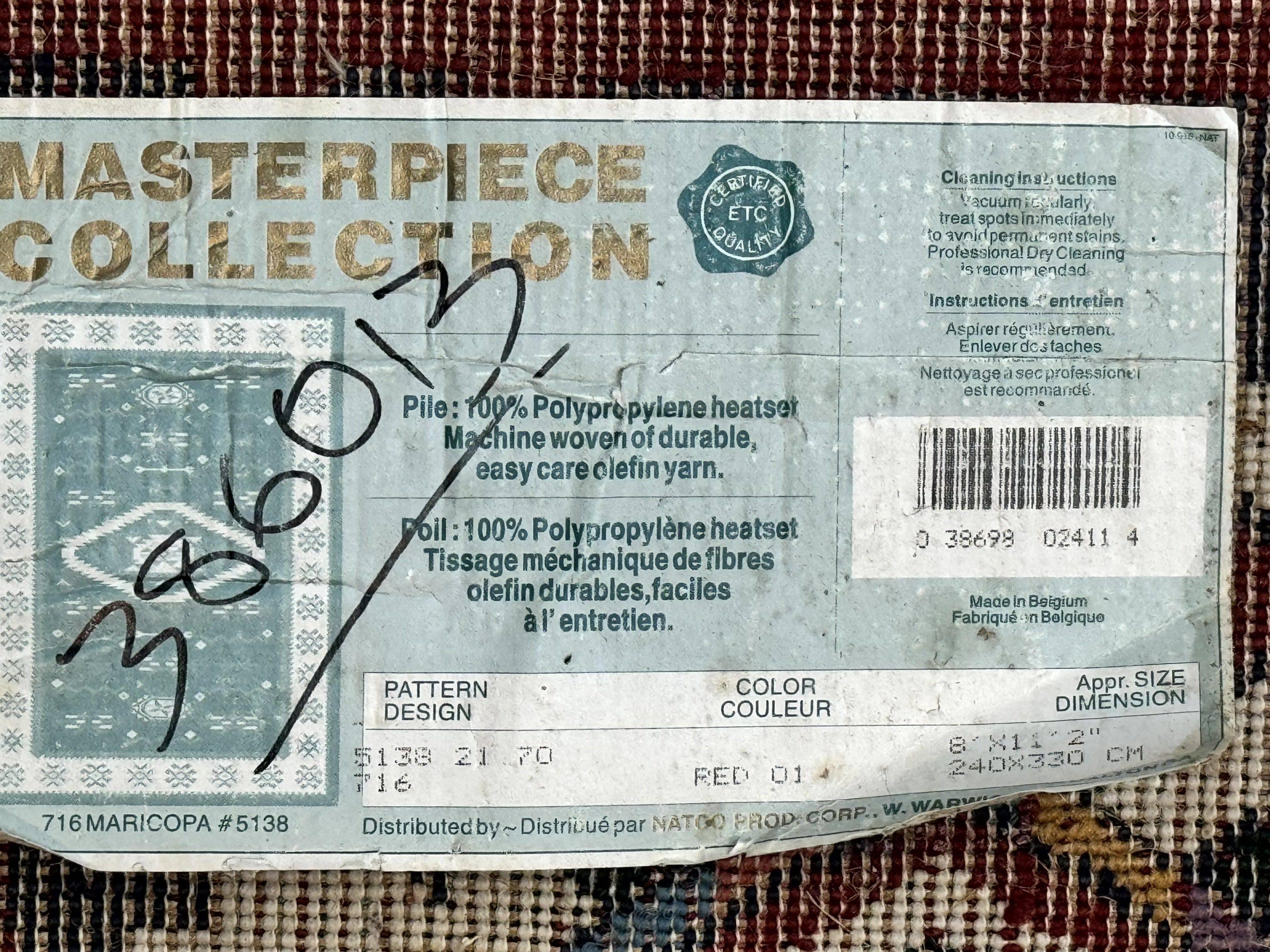 Belgium Power Loomed Rug 8x11, Navajo Native American Design, Dark Red and Ivory, Tribal Rug, Bohemian Carpet - Jewel Rugs