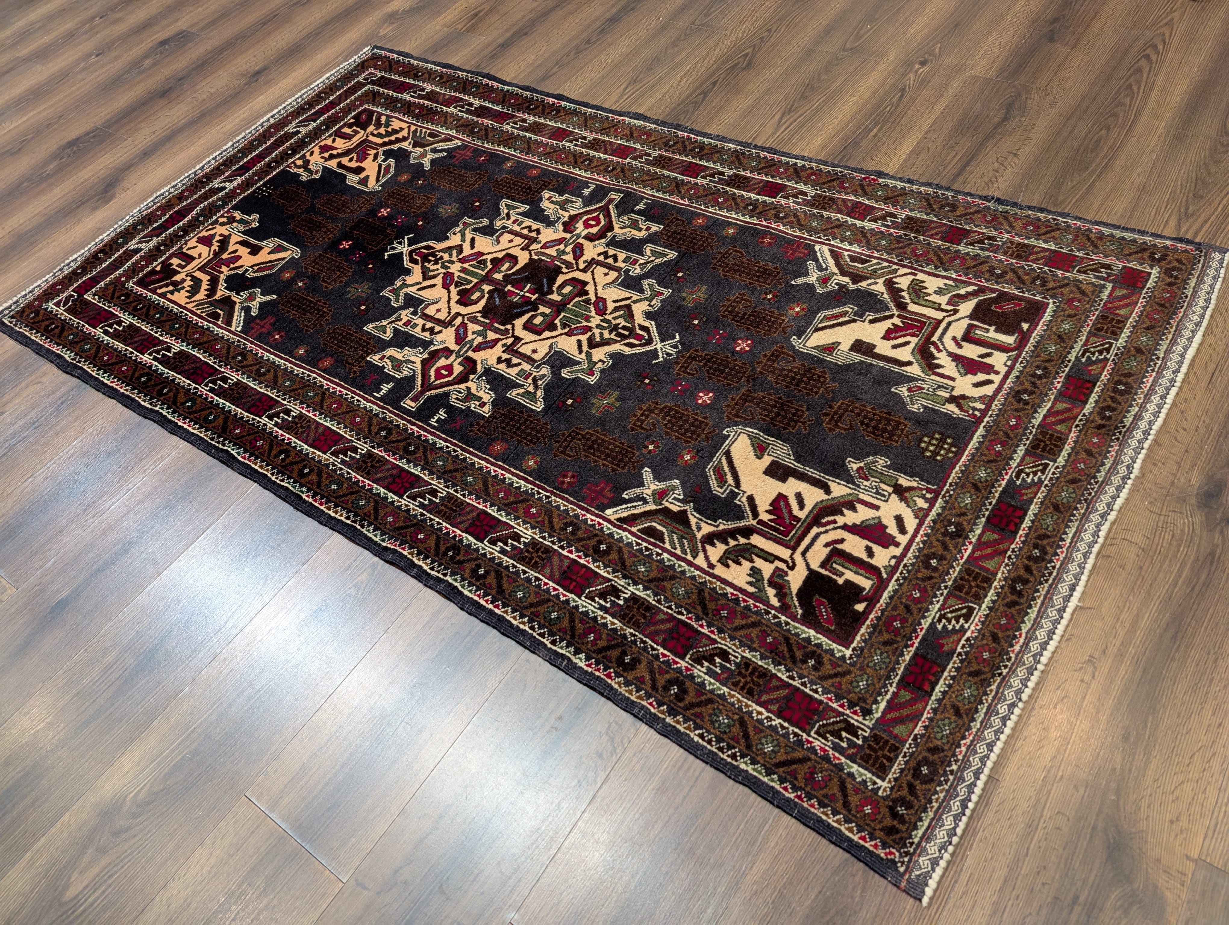 Afghan Baluch Rug 3.9 x 6.6, Tribal Handmade Wool Carpet - Jewel Rugs