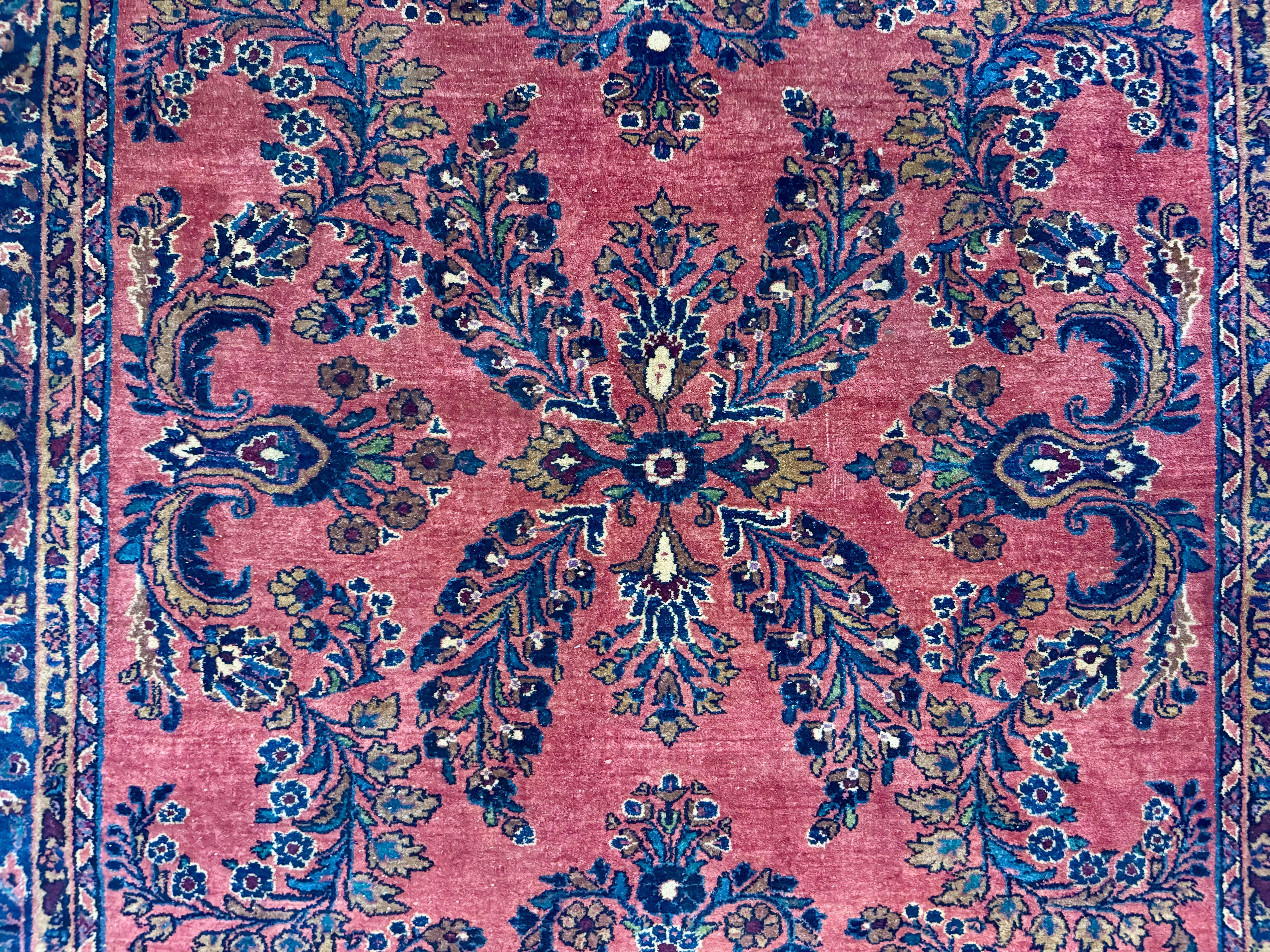 Persian Mohajeran Sarouk Rug 5x7 – Light Red and Navy, Handmade Wool, Antique Carpet, Fine 200 KPSI - Jewel Rugs