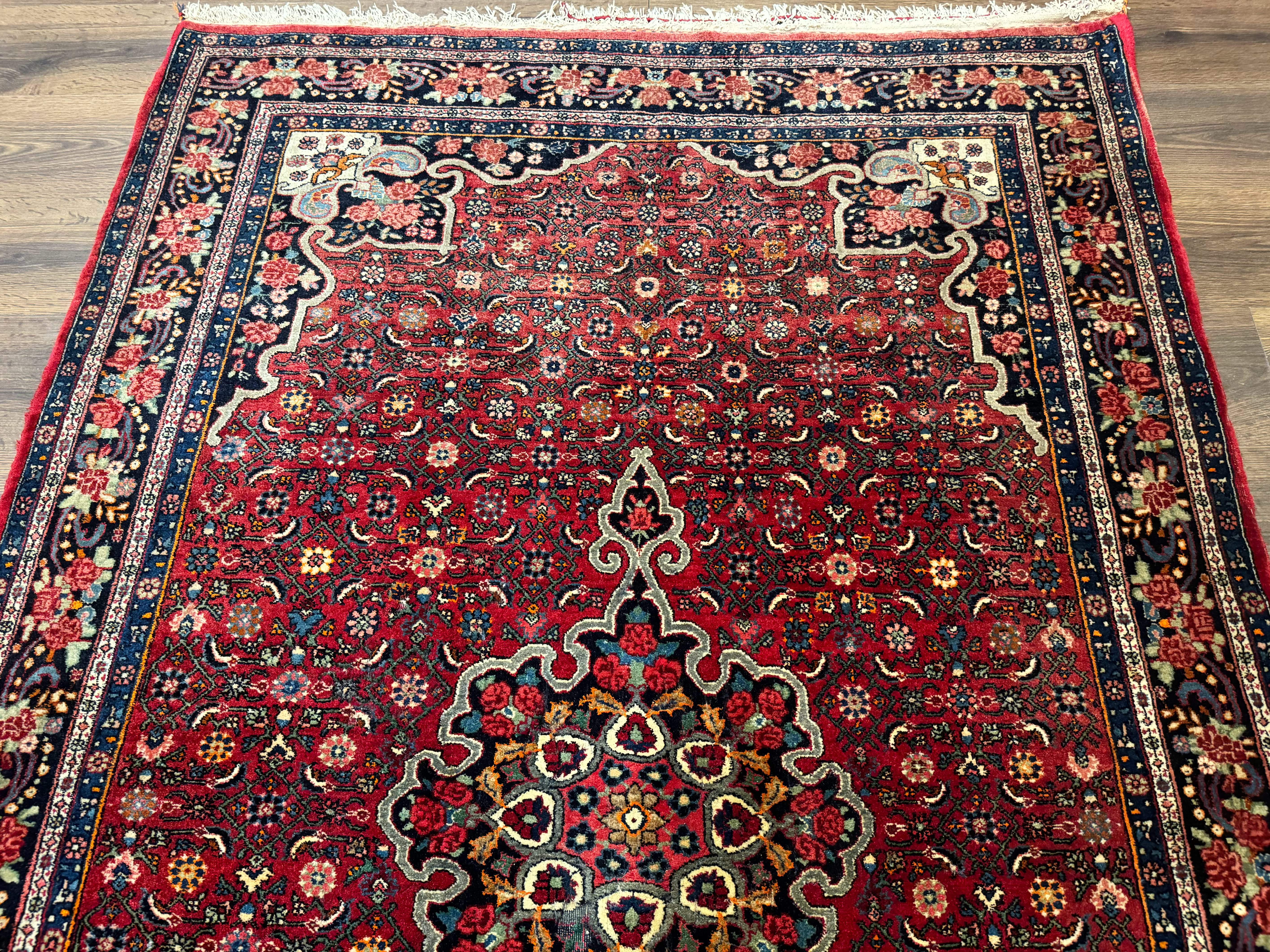 Antique Persian Rug 5x7, Red, Fine 260 KPSI, Bidjar Carpet - Jewel Rugs