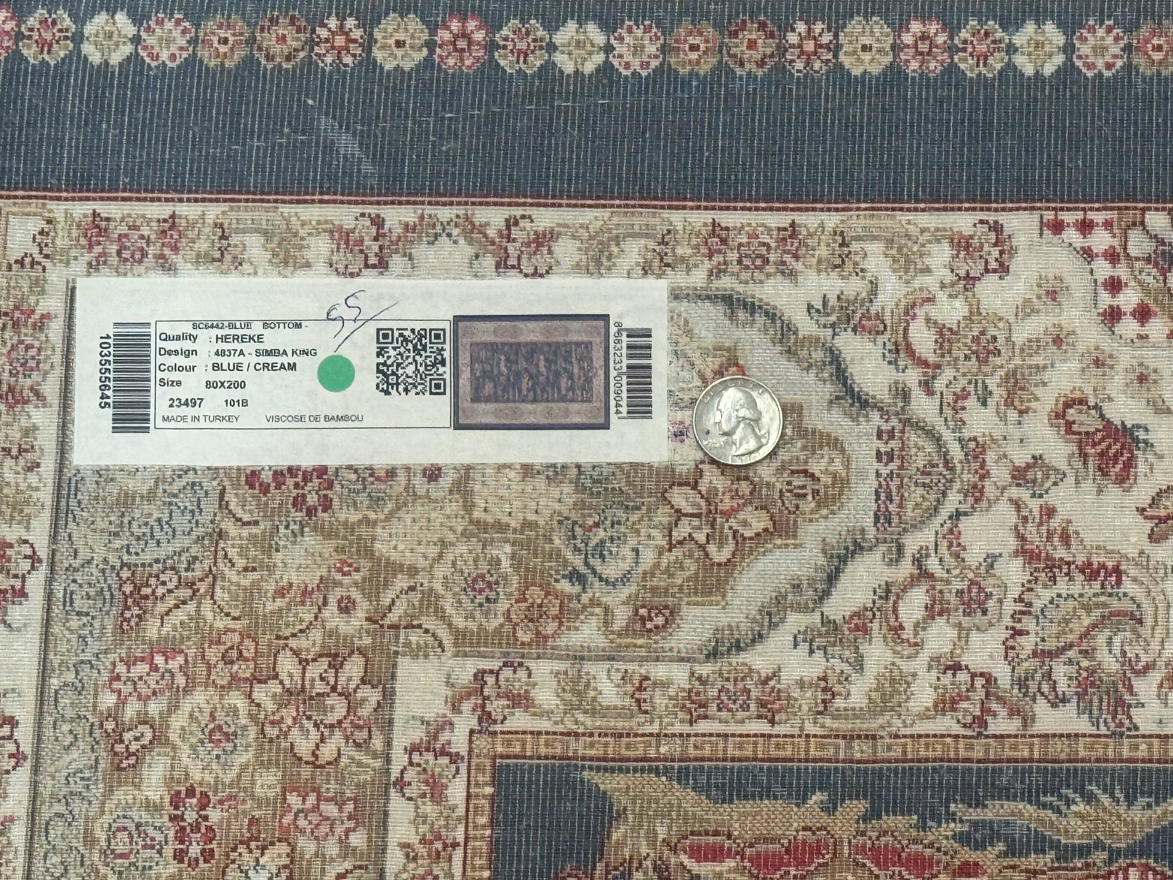 Turkish Silk Rug 2.6 x 6.7, Short Runner Rug, Blue & Ivory, Bamboo Silk, New - Jewel Rugs