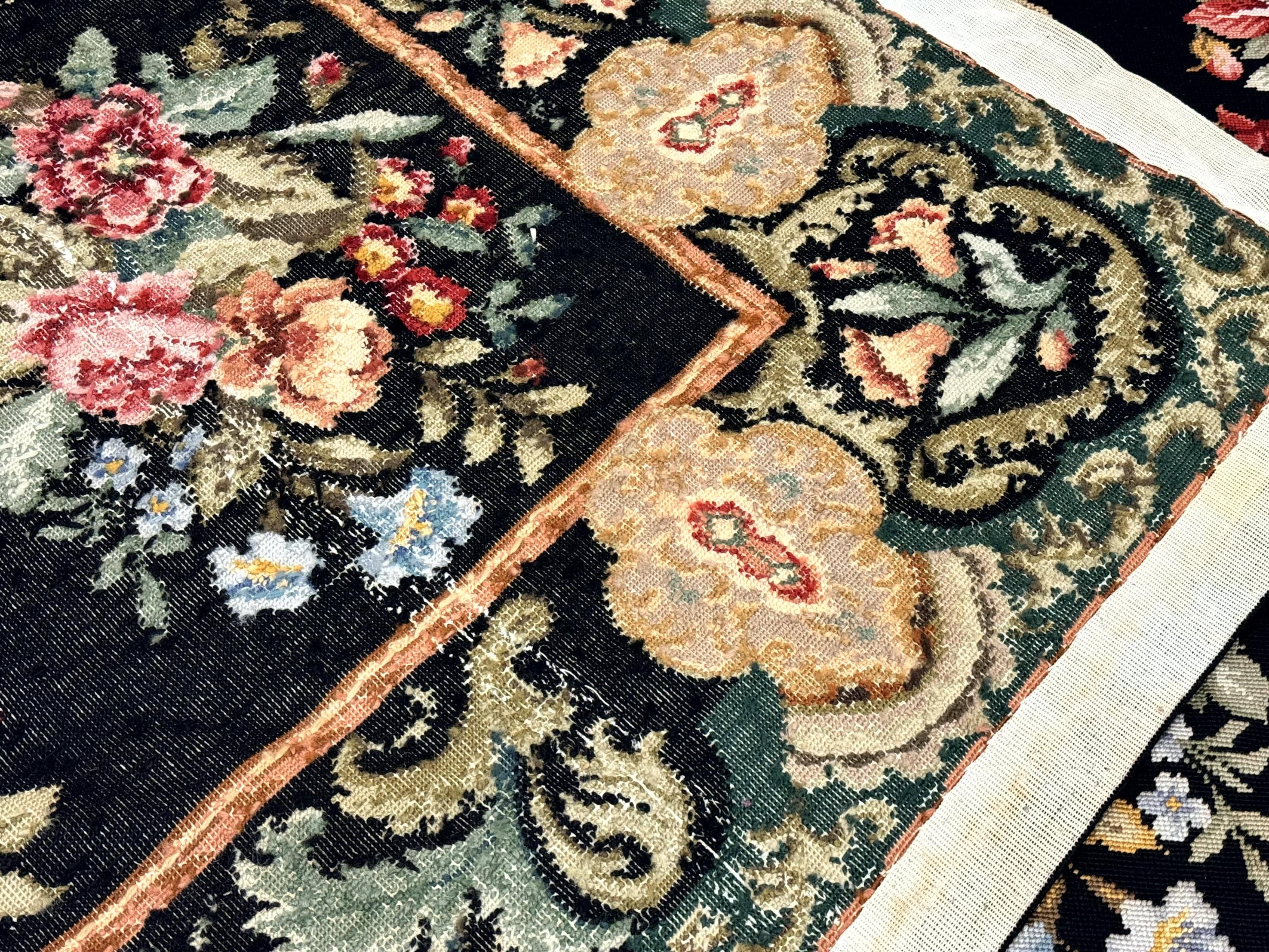 Palace Size Needlepoint Rug 12x16, Black and Colorful, Floral Panel, Handmade Oversized Wool Needlepoint Carpet, Rare - Jewel Rugs