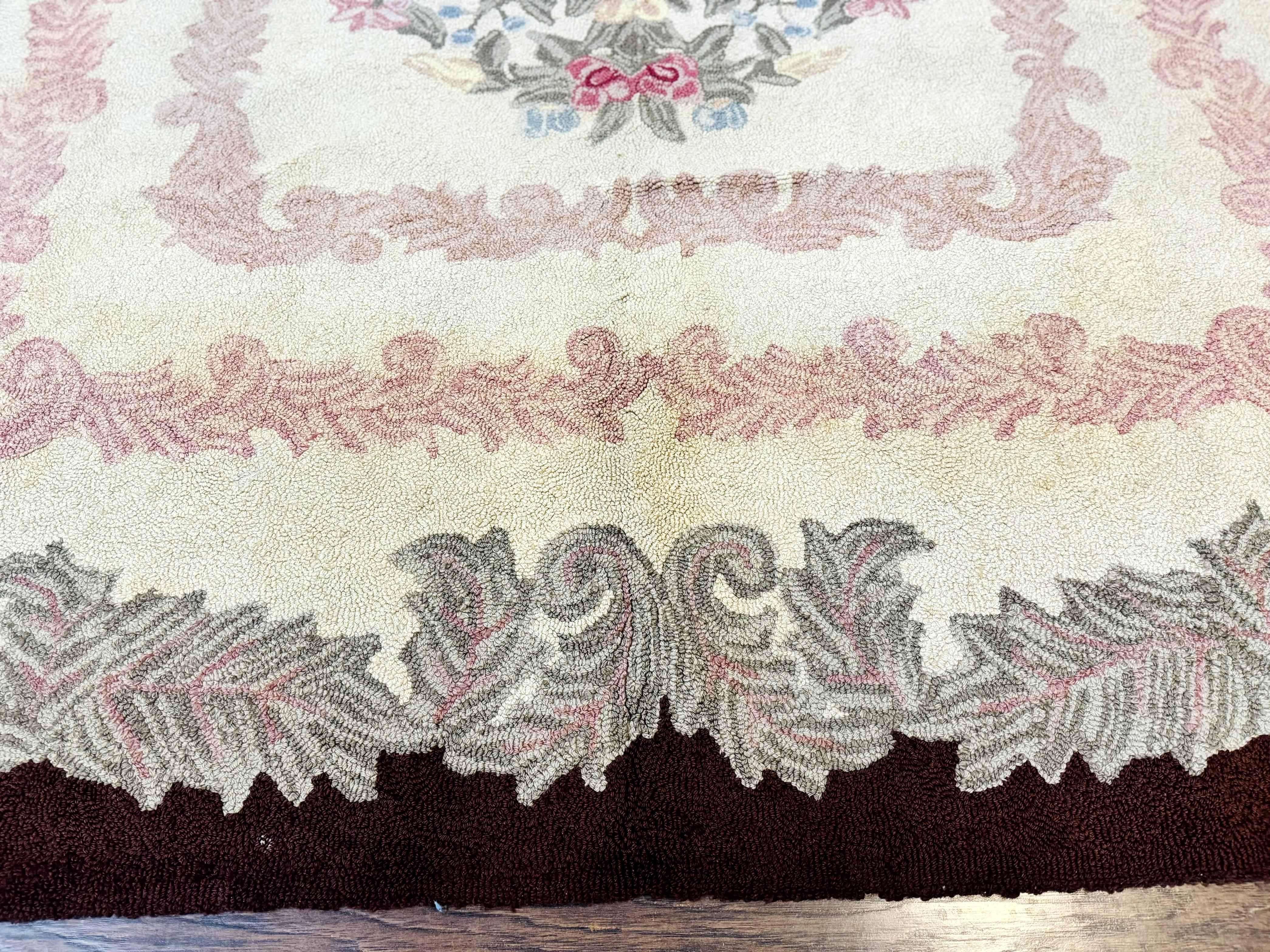 American Hand Hooked Rug 9x12, Vintage Aubusson Carpet, Wool - Jewel Rugs