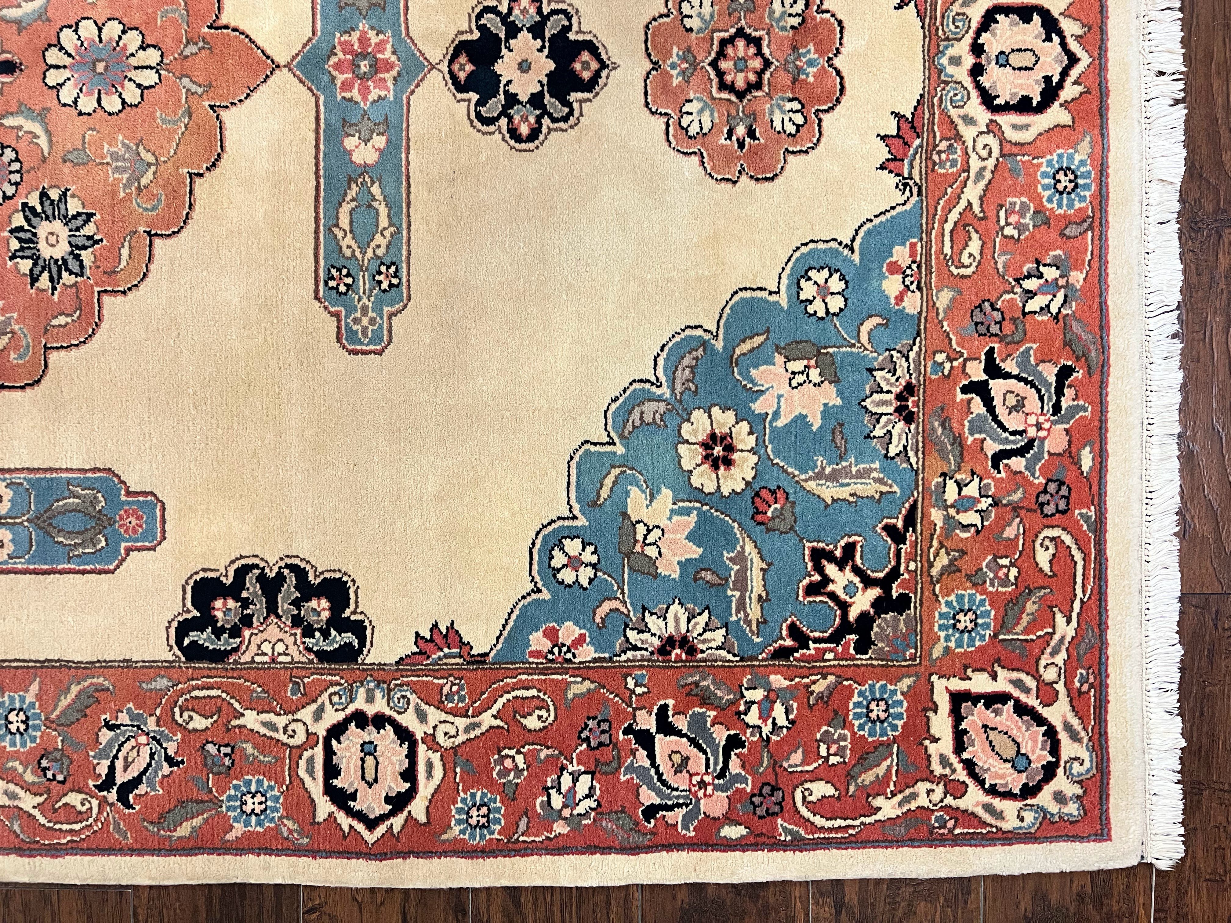 Romanian Heriz Serapi Rug 6x9, Hand Knotted Vintage Wool Oriental Carpet, Medium Sized Area Rug, Boho Rug, Handmade Rug, Cream and Pink - Jewel Rugs