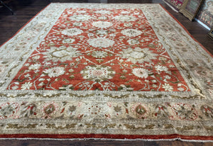 Pakistani Peshawar Rug 10x13, Burnt Orange, Large Handmade Wool Carpet