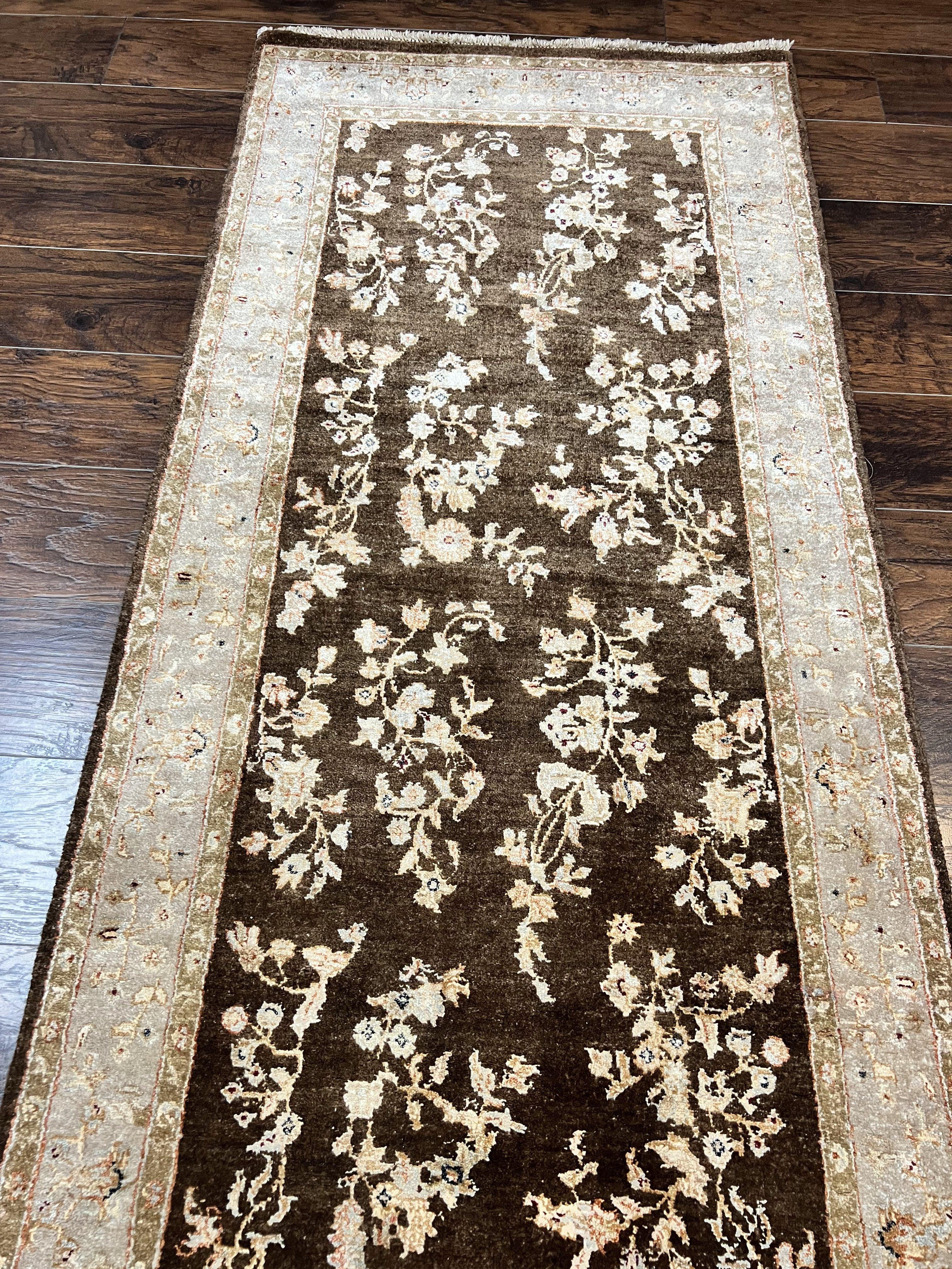 Peshawar Runner Rug 3 x 20, Wool Hand Knotted Vintage Pakistani Carpet, Brown & Taupe, Chobi Mahal Floral Rug, Extra Long Hallway Runner - Jewel Rugs