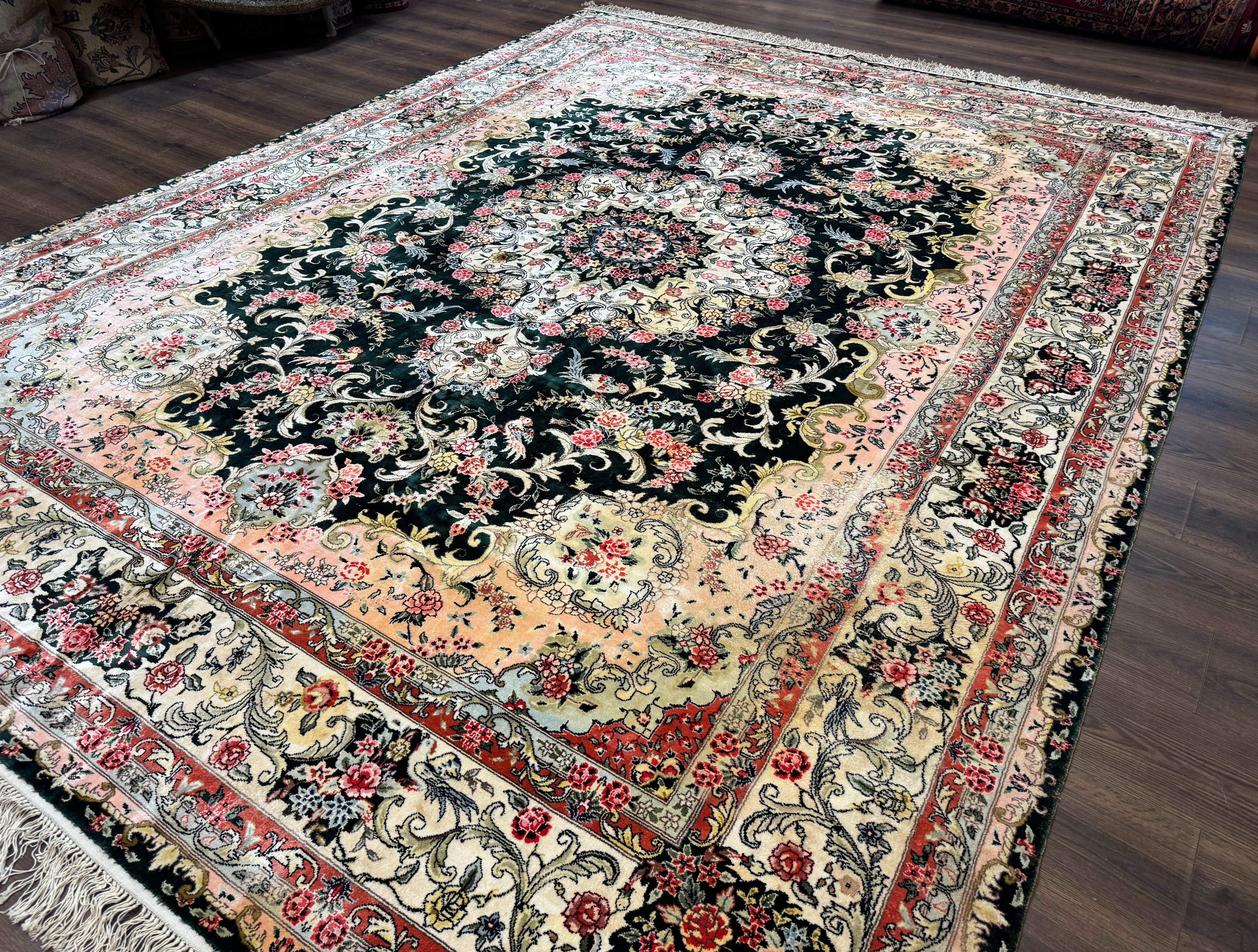 Silk Indian Kashmiri Rug 9x12, Vintage Hand Knotted Carpet - Jewel Rugs