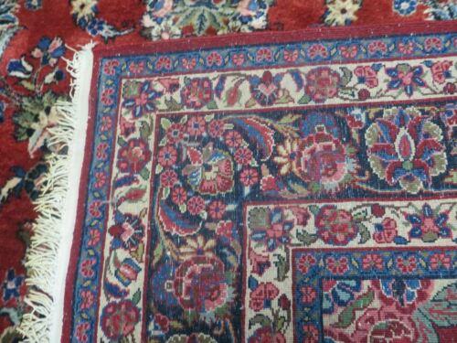 Antique Persian Qazvin Rug 6x9, Wool Hand-Knotted Oriental Carpet 6 x 9, Allover Floral Sarouk Design, 1940s Vintage Carpet, Red Navy Blue Cream - Jewel Rugs